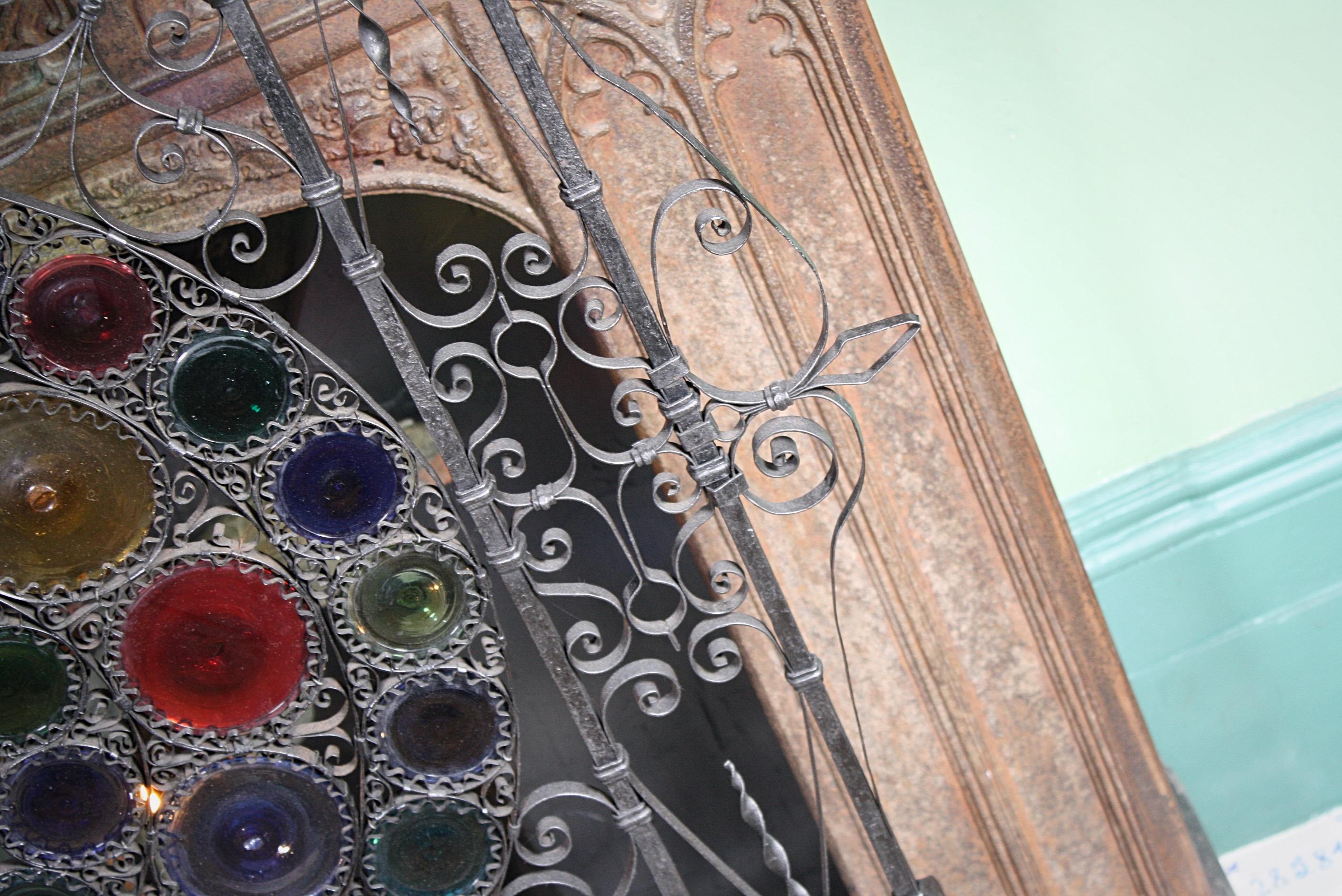 Italian Venetian Wrought Iron and Stained Murano Glass Fire Screen 1