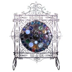 Antique Italian Venetian Wrought Iron and Stained Murano Glass Fire Screen
