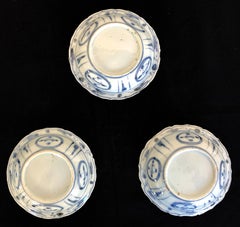 Late 19th C. Japanese Blue and White Imari Sauce Dishes, Set of 3