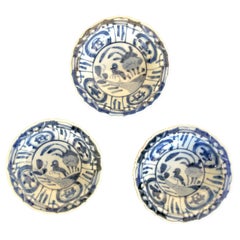 Late 19th C. Japanese Blue and White Imari Sauce Dishes, Set of 3