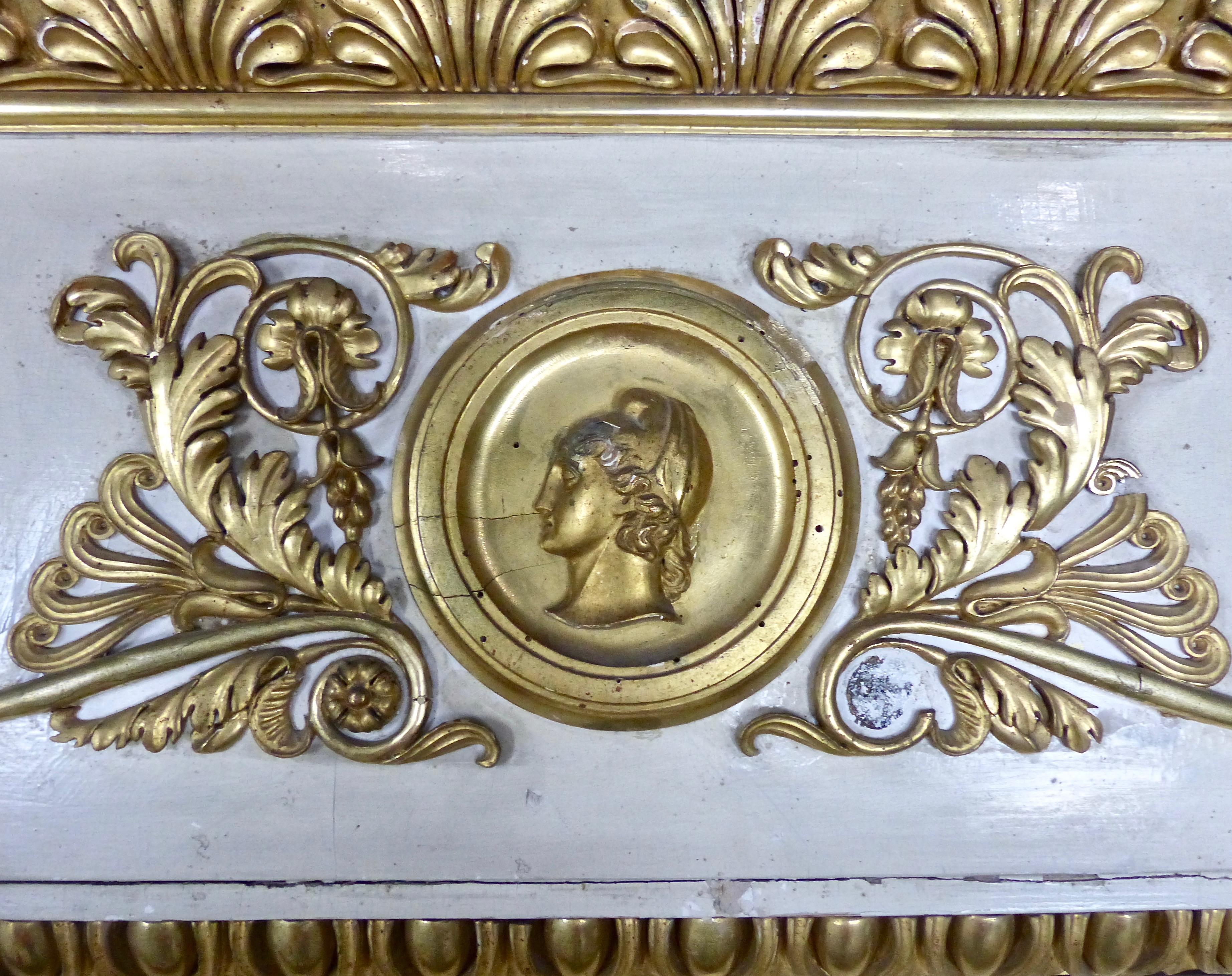 Neoclassical Late 19th Century Large Italian Giltwood Trumeau Mantel Mirror