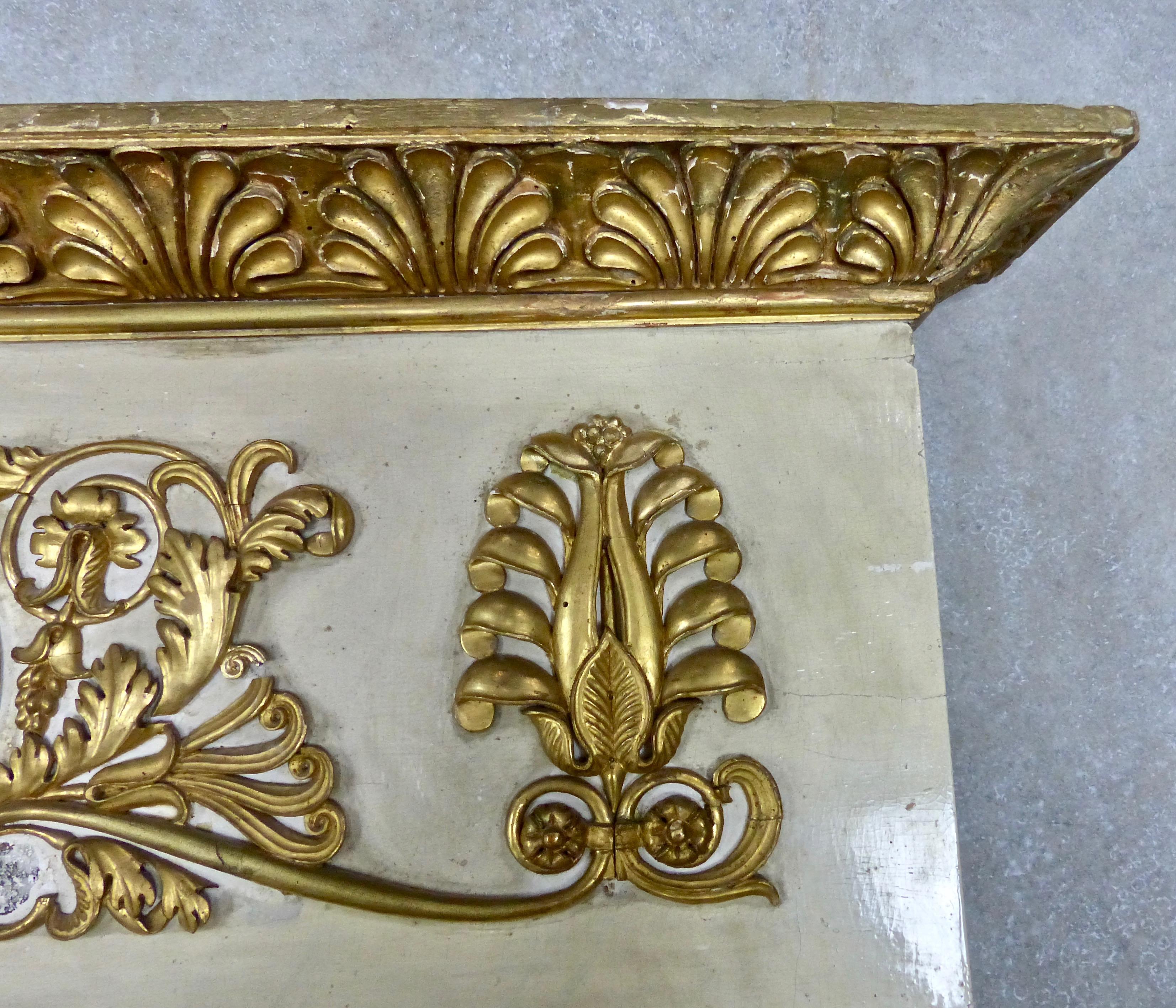 Gold Leaf Late 19th Century Large Italian Giltwood Trumeau Mantel Mirror