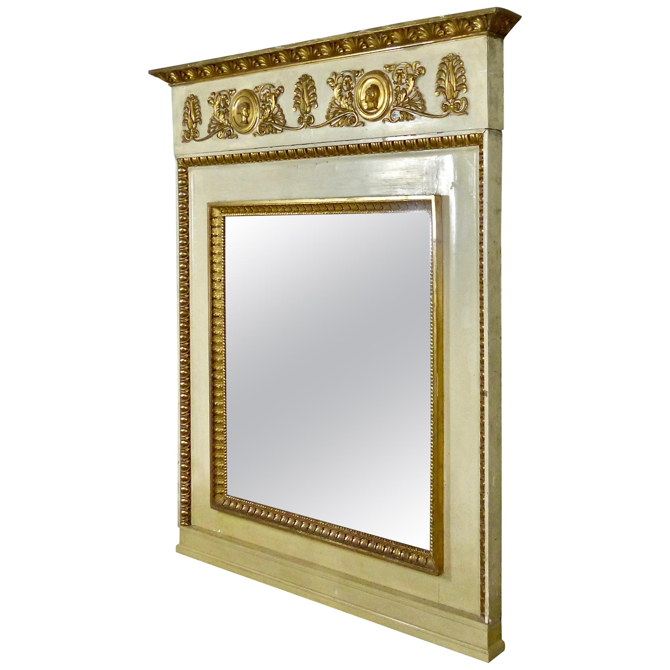 Late 19th Century Large Italian Giltwood Trumeau Mantel Mirror