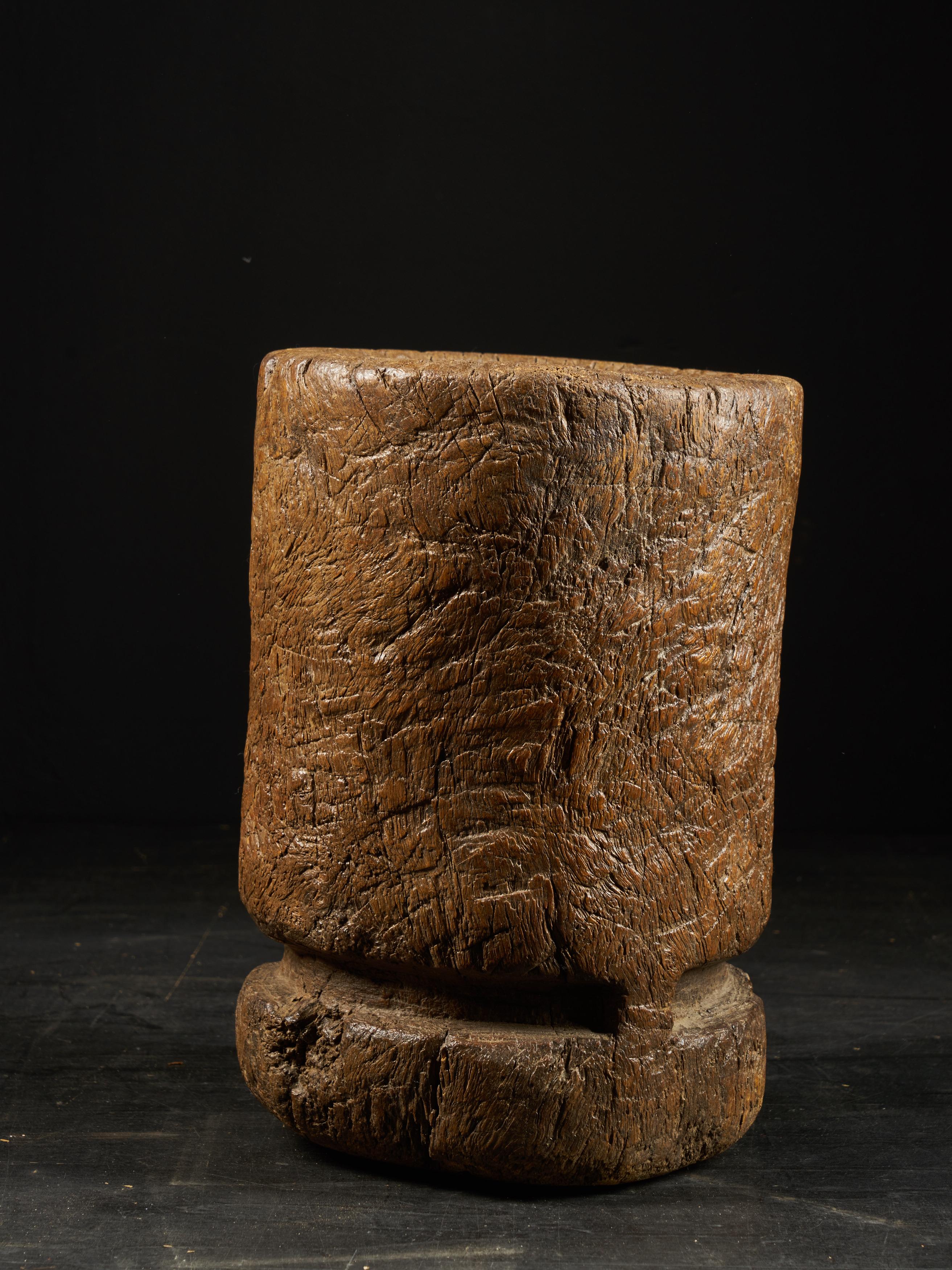 Italian Late 19th Century Large Mortar Carved from a Single Piece of Wood For Sale