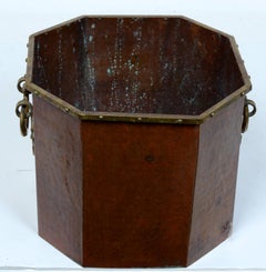 Late 19th c Lightly Hammered Copper and Cast Brass Wine Cooler or Jardinière