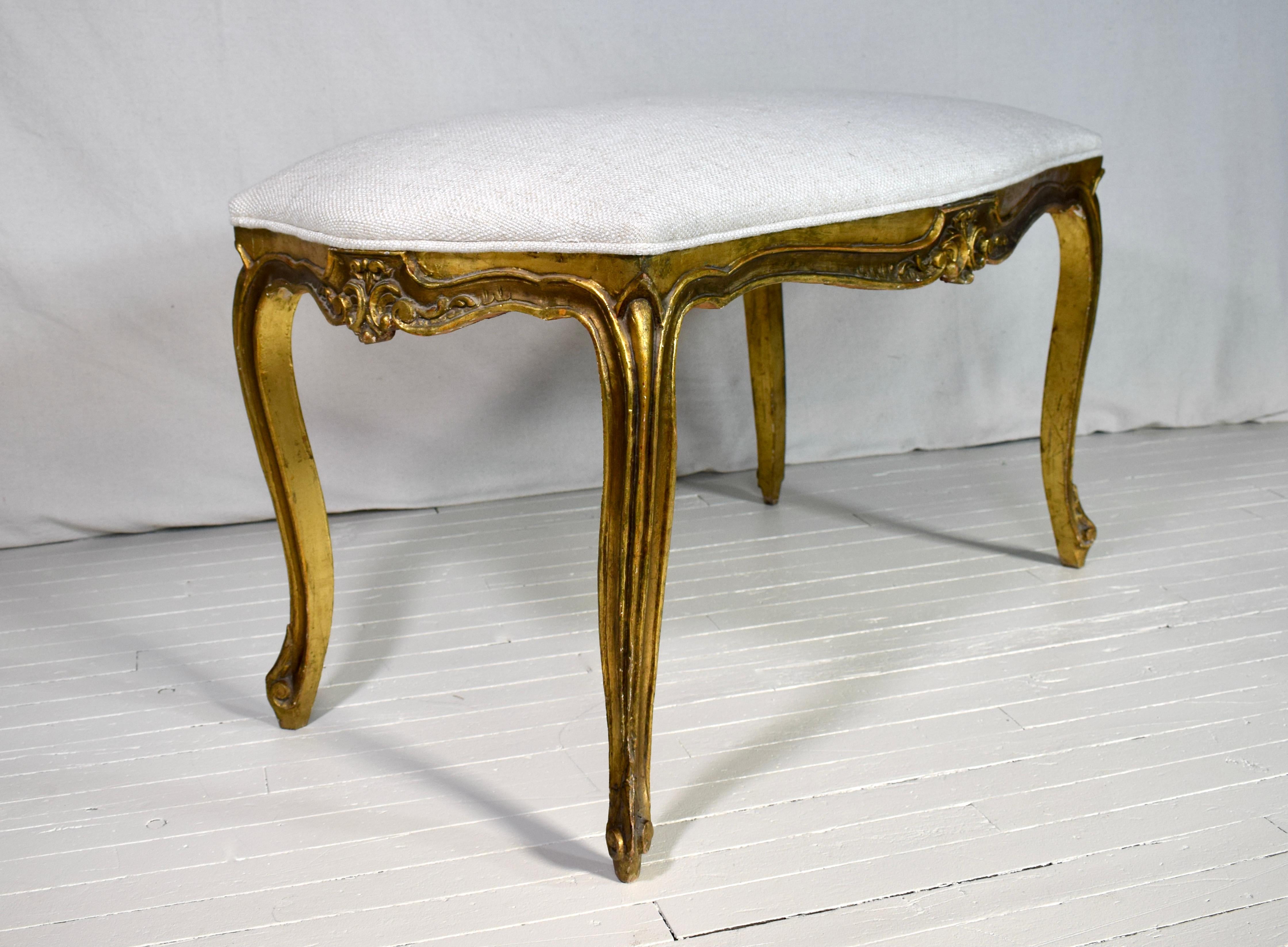 19th Century Late 19th C. Louis XV Style Giltwod Bench For Sale