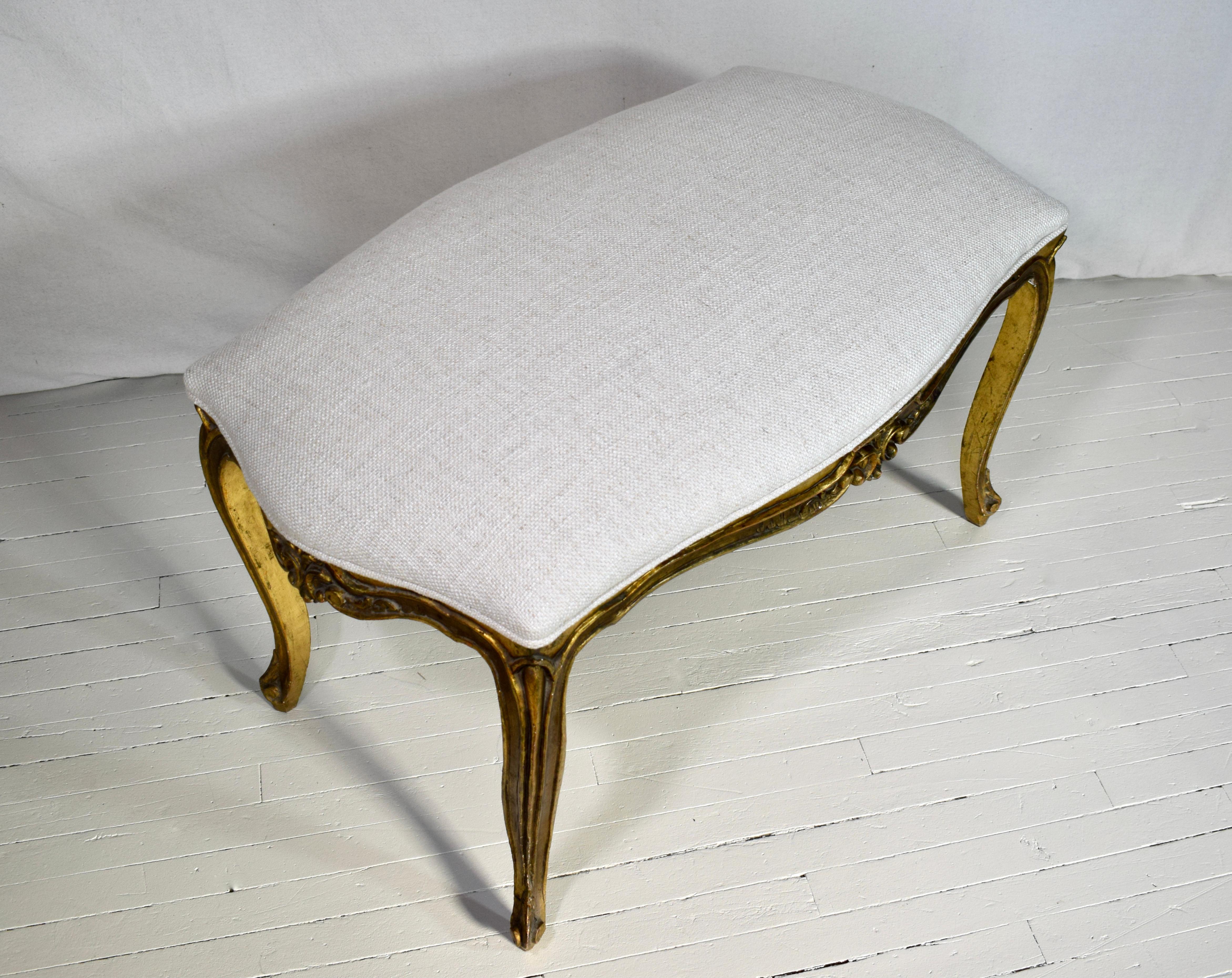 Cotton Late 19th C. Louis XV Style Giltwod Bench For Sale