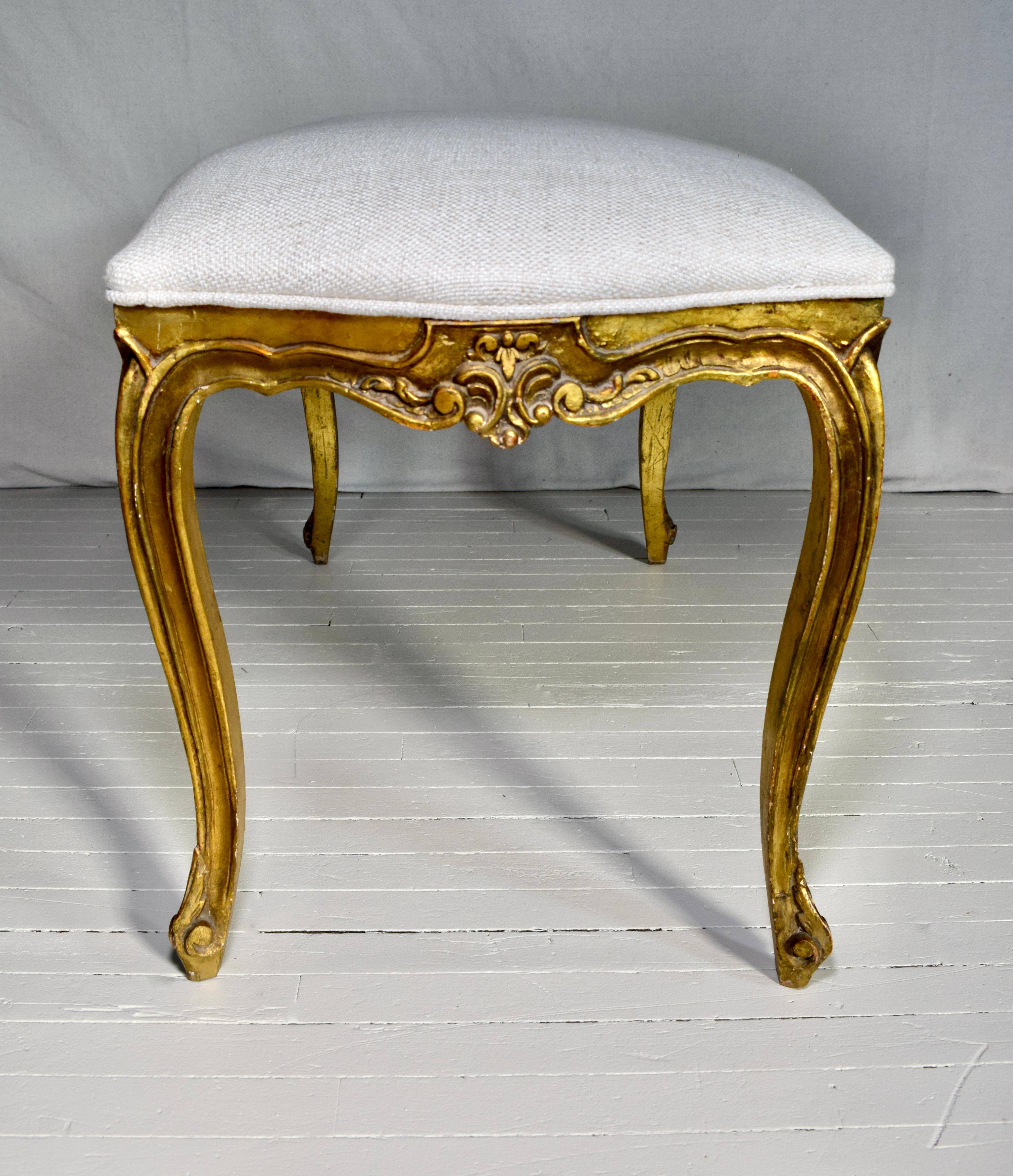 Late 19th C. Louis XV Style Giltwod Bench For Sale 1