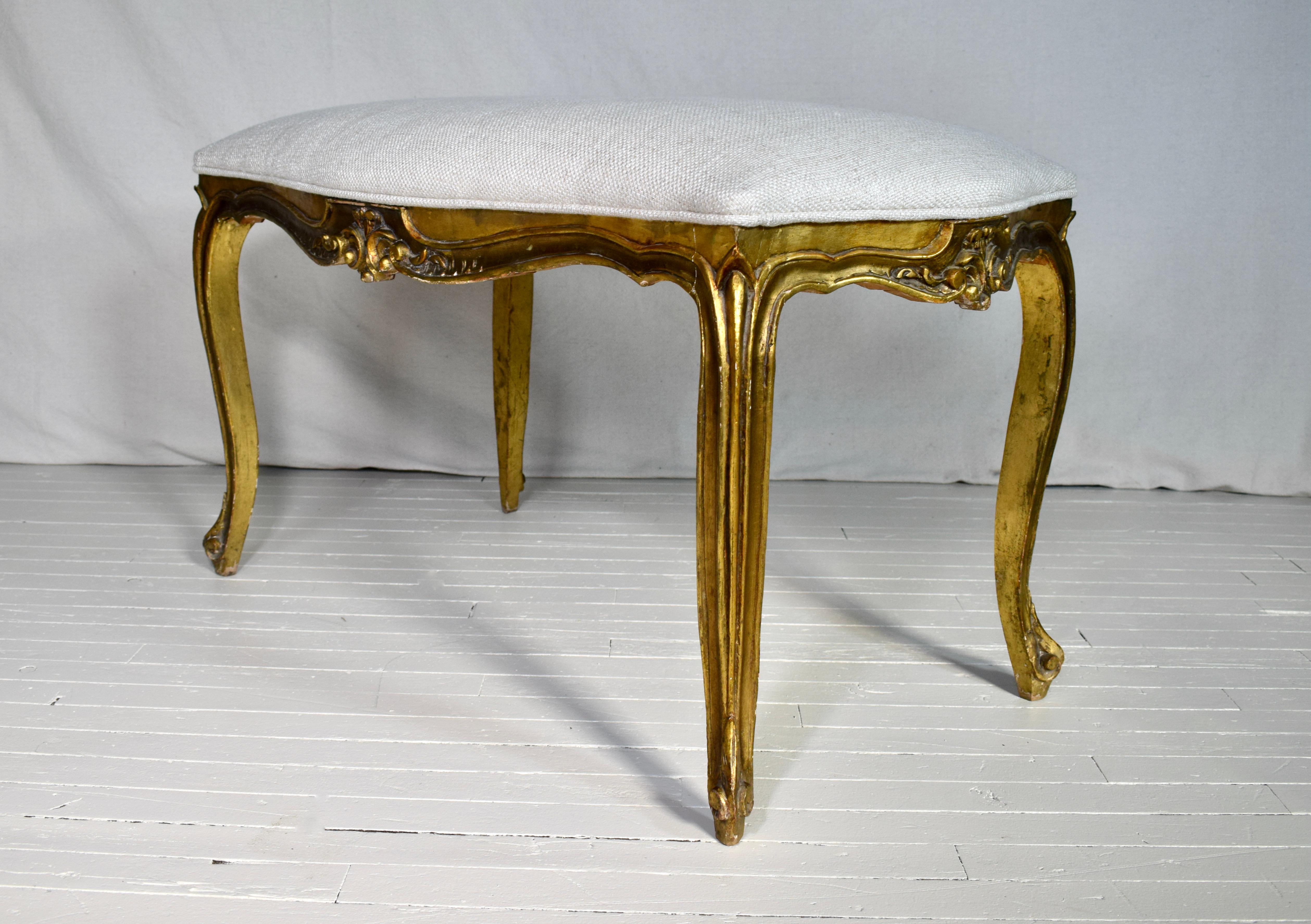 Late 19th C. Louis XV Style Giltwod Bench For Sale 2