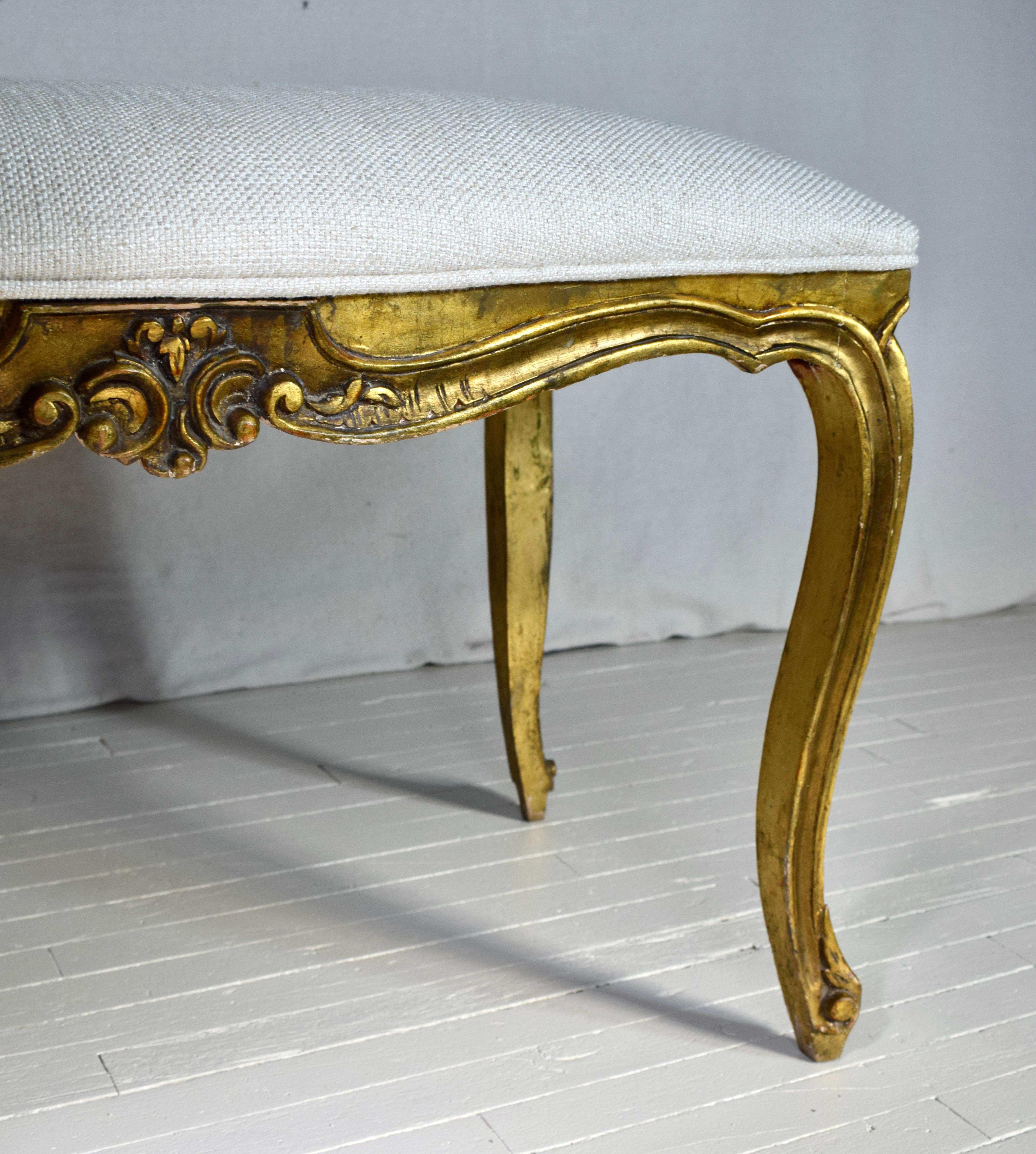 Late 19th C. Louis XV Style Giltwod Bench For Sale 3