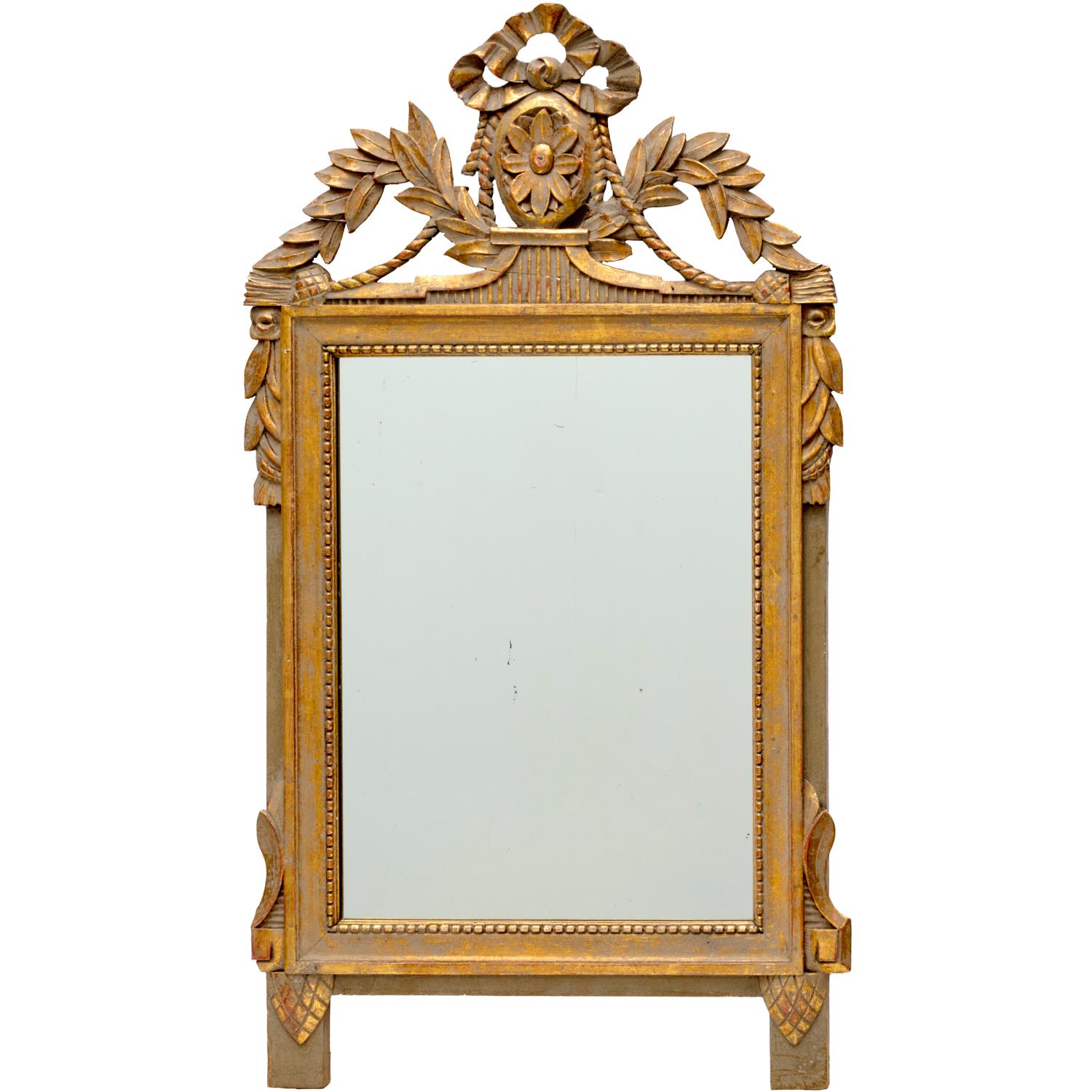 19th Century Late 19th C. Louis XVI Style Giltwood Bridal Mirror For Sale