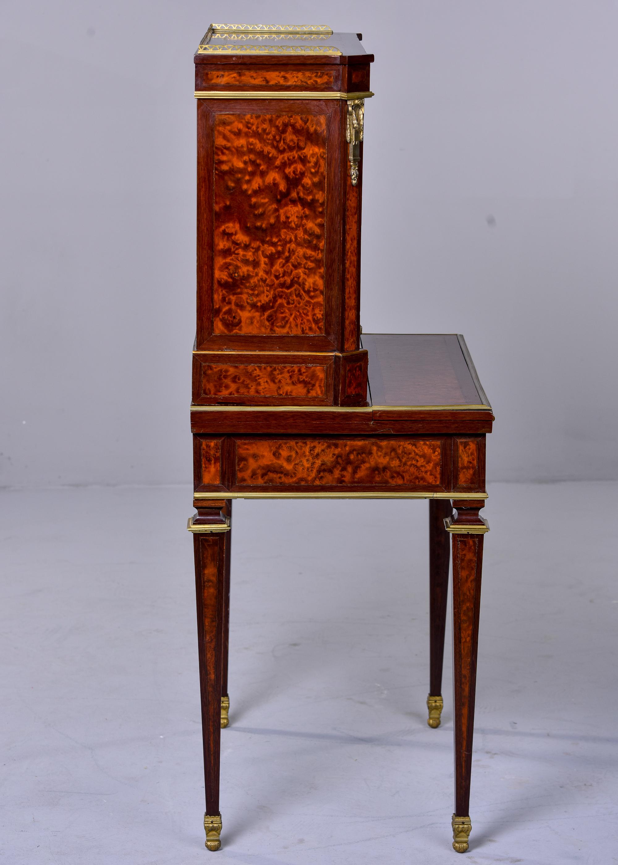 Brass Late 19th C Louis XVI Style Mahogany Desk, Bonheur du Jour