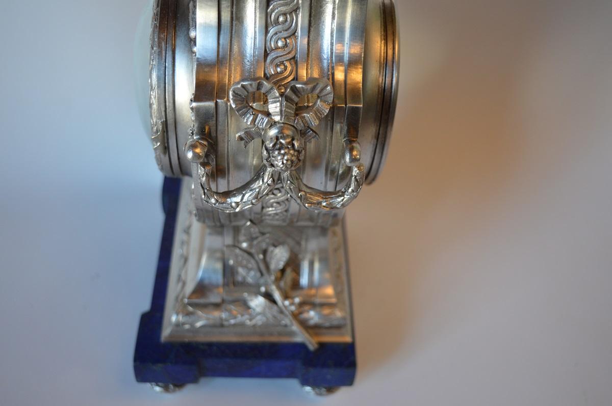 Louis XVI Style Silvered Metal and Lapis Lazuli Mantle Clock by A. 3