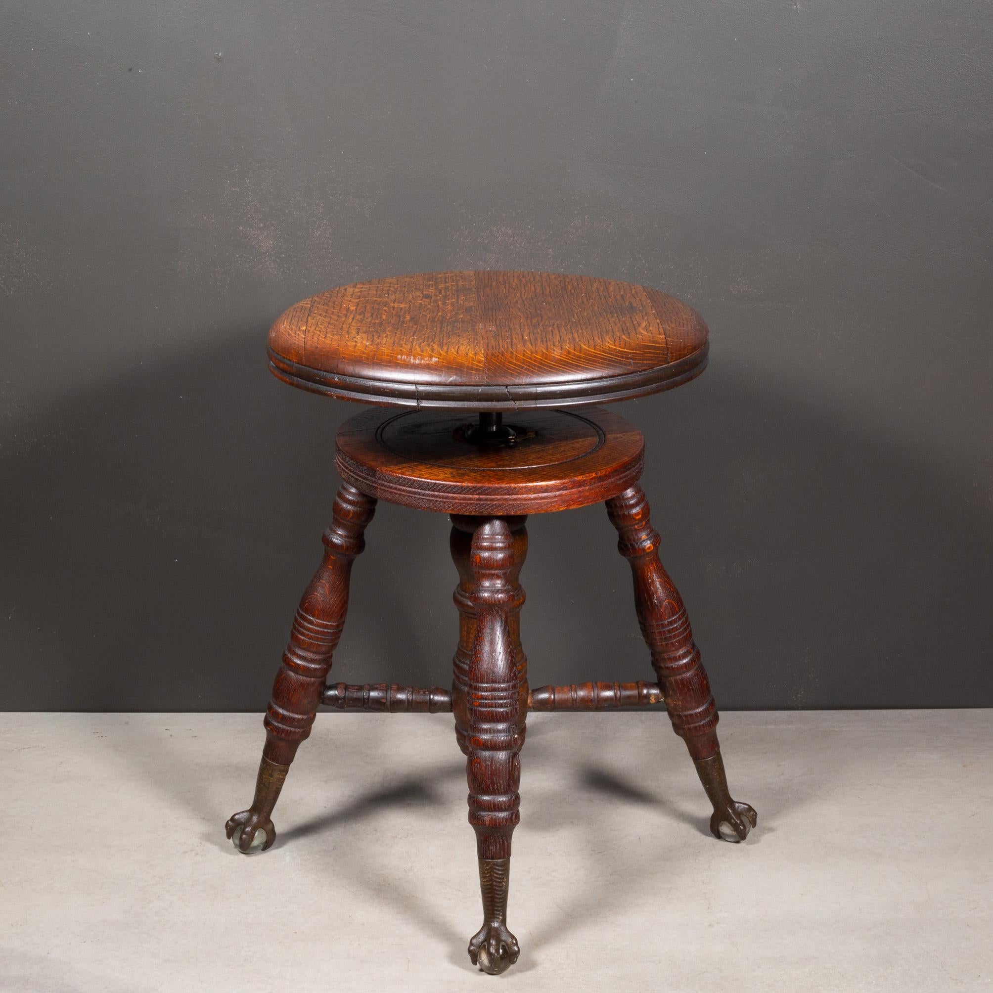 Industrial Late 19th c. Mahogany Claw Foot Piano Stool c.1880