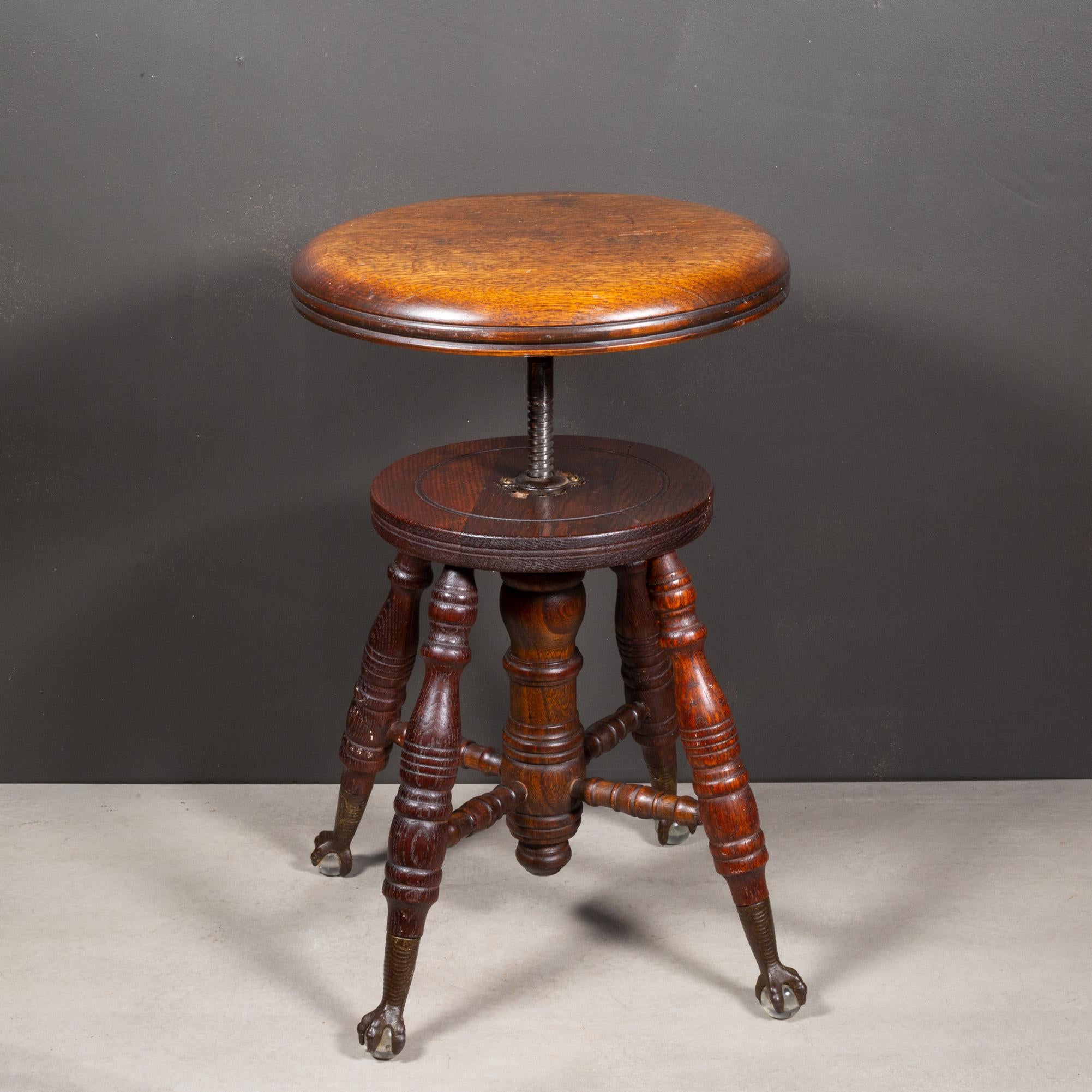 19th Century Late 19th c. Mahogany Claw Foot Piano Stool c.1880