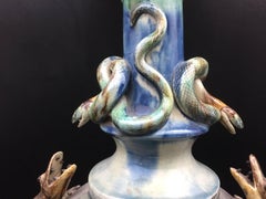 Late 19th Century Majolica Palissy Vase with Snake, Alligator Frog and Bee Decor