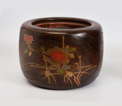Late 19th C., Meiji, A Pair of Antique Japanese Keyaki Wooden Pots 'Hibachi'