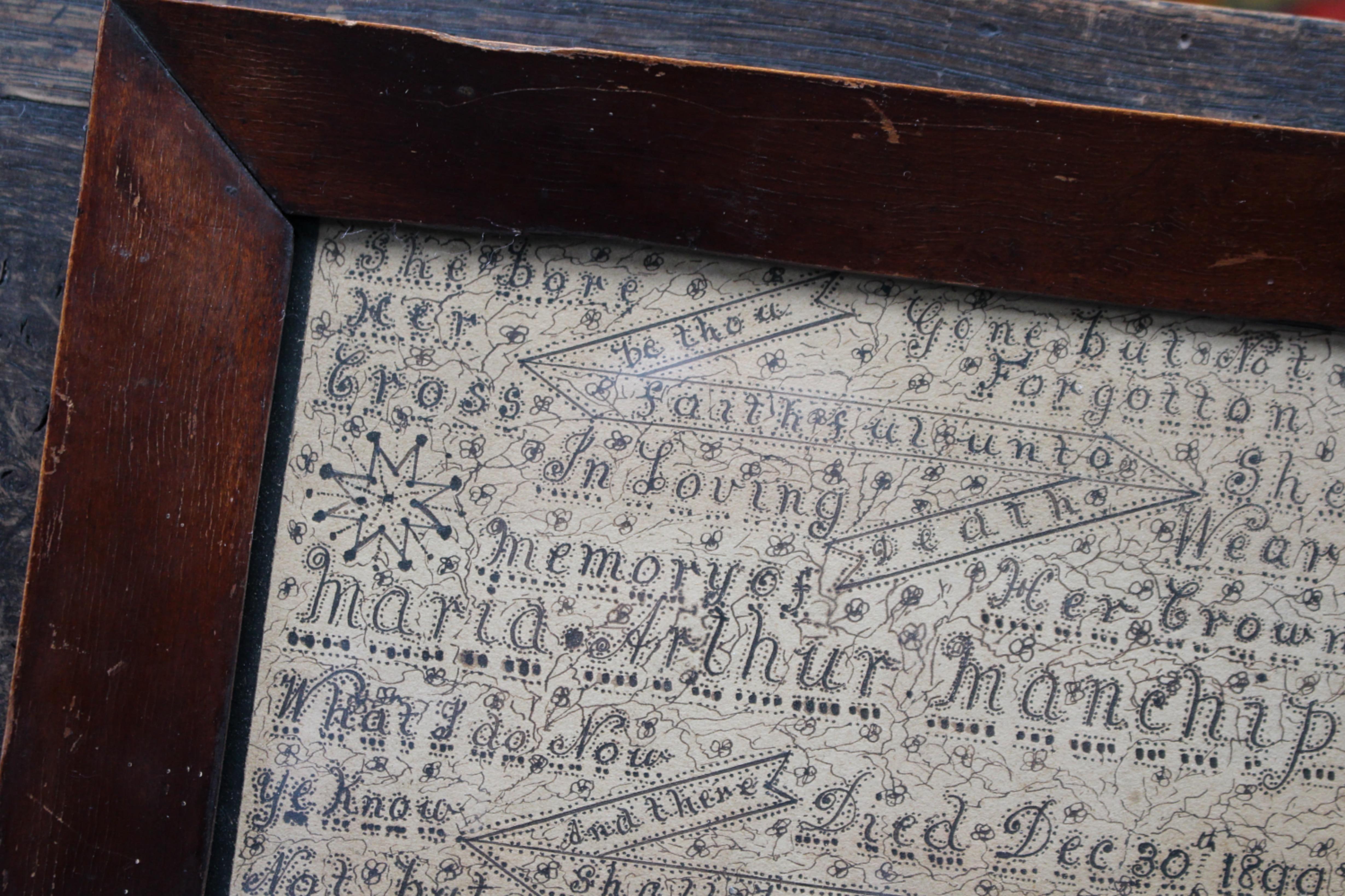 Late 19th C Memento Mori Calligraphy In memory of Maria Arthur Manchip Died 1899 For Sale 8