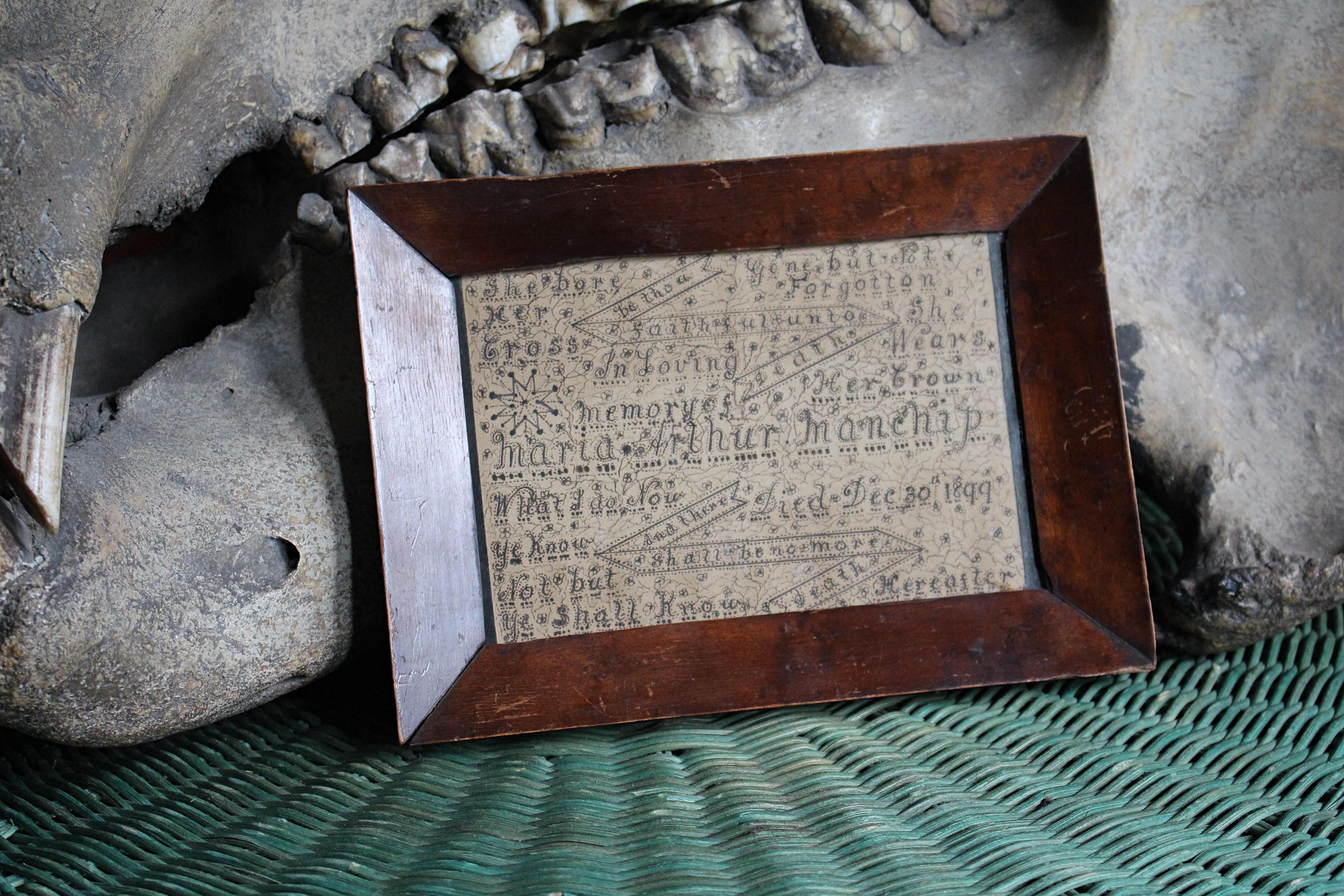 Late 19th C Memento Mori Calligraphy In memory of Maria Arthur Manchip Died 1899 For Sale 1