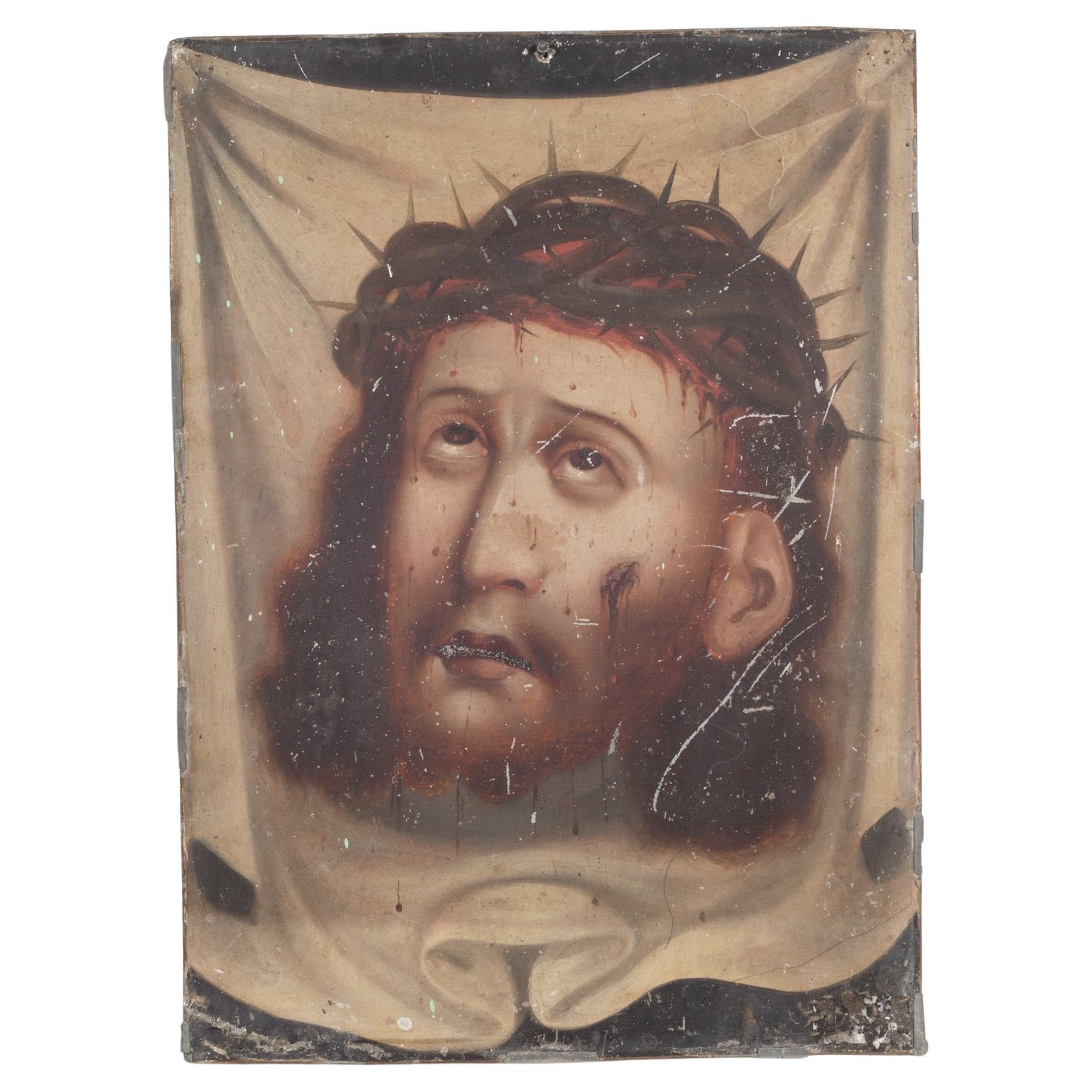 Late 19th c. Mexican Retablo "Veronica
s Veil" c.1880