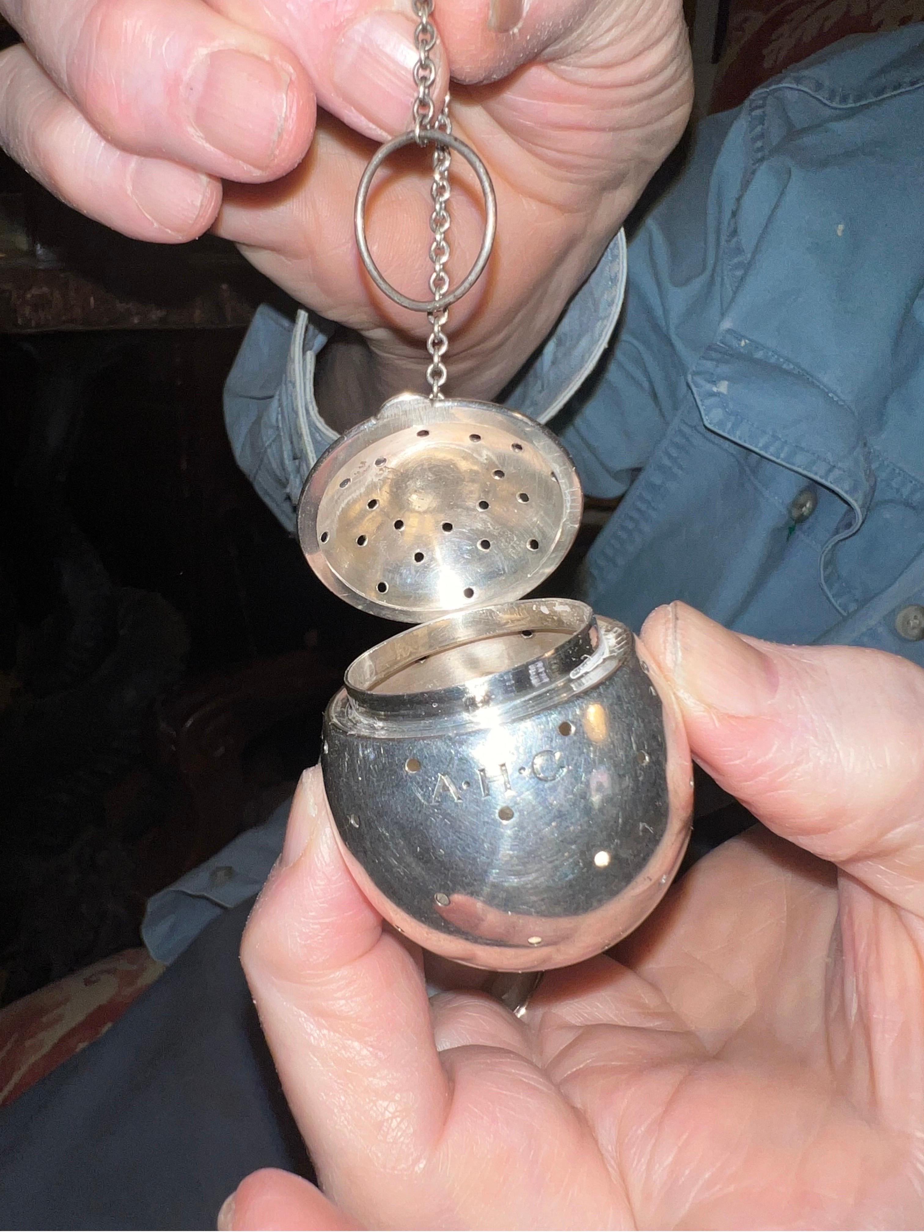 Late 19th C. Monogrammed Sterling Silver Individual Tea Strainer  In Good Condition In Brooklyn, NY