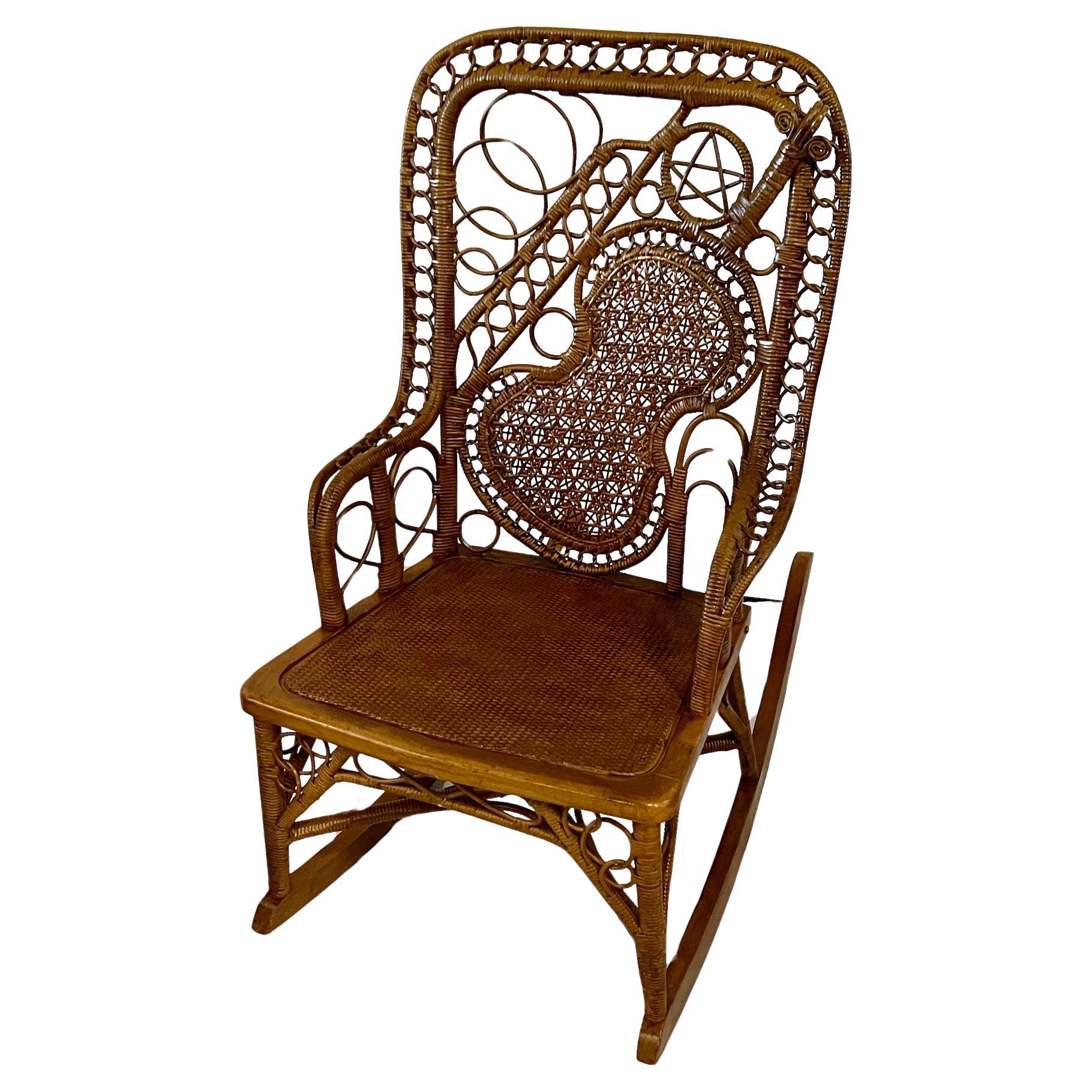 Late 19th C. Musical Motif Wicker Rocker For Sale