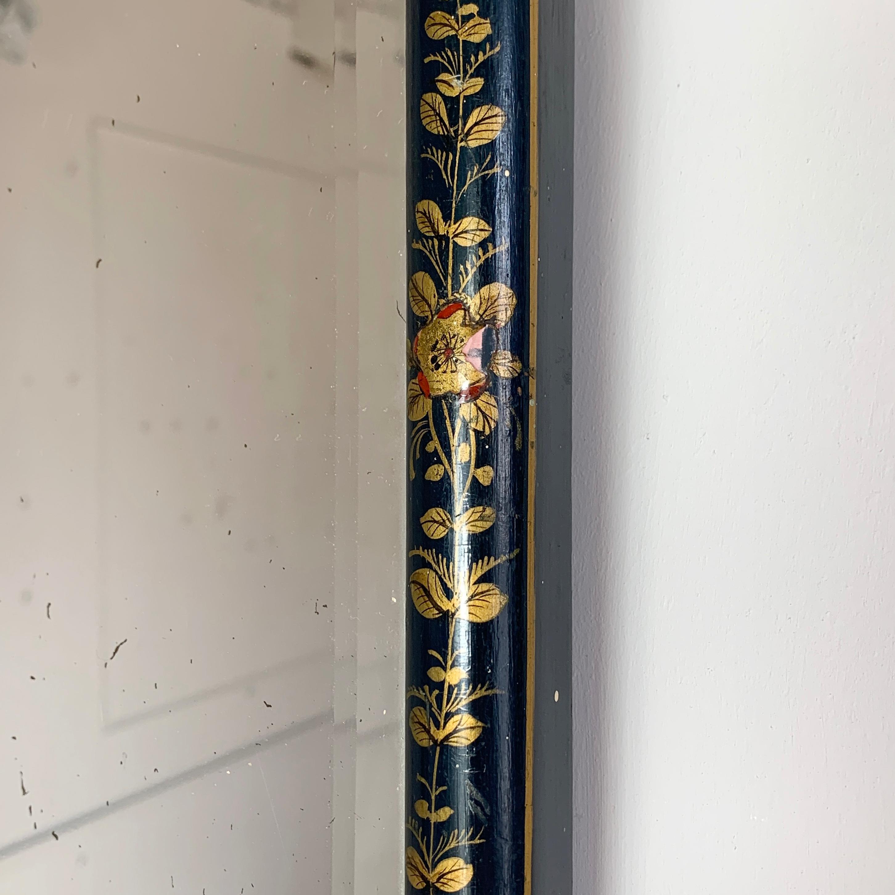 Late 19th C Navy Blue Lacquered Chinoiserie Mirror In Good Condition In Hastings, GB