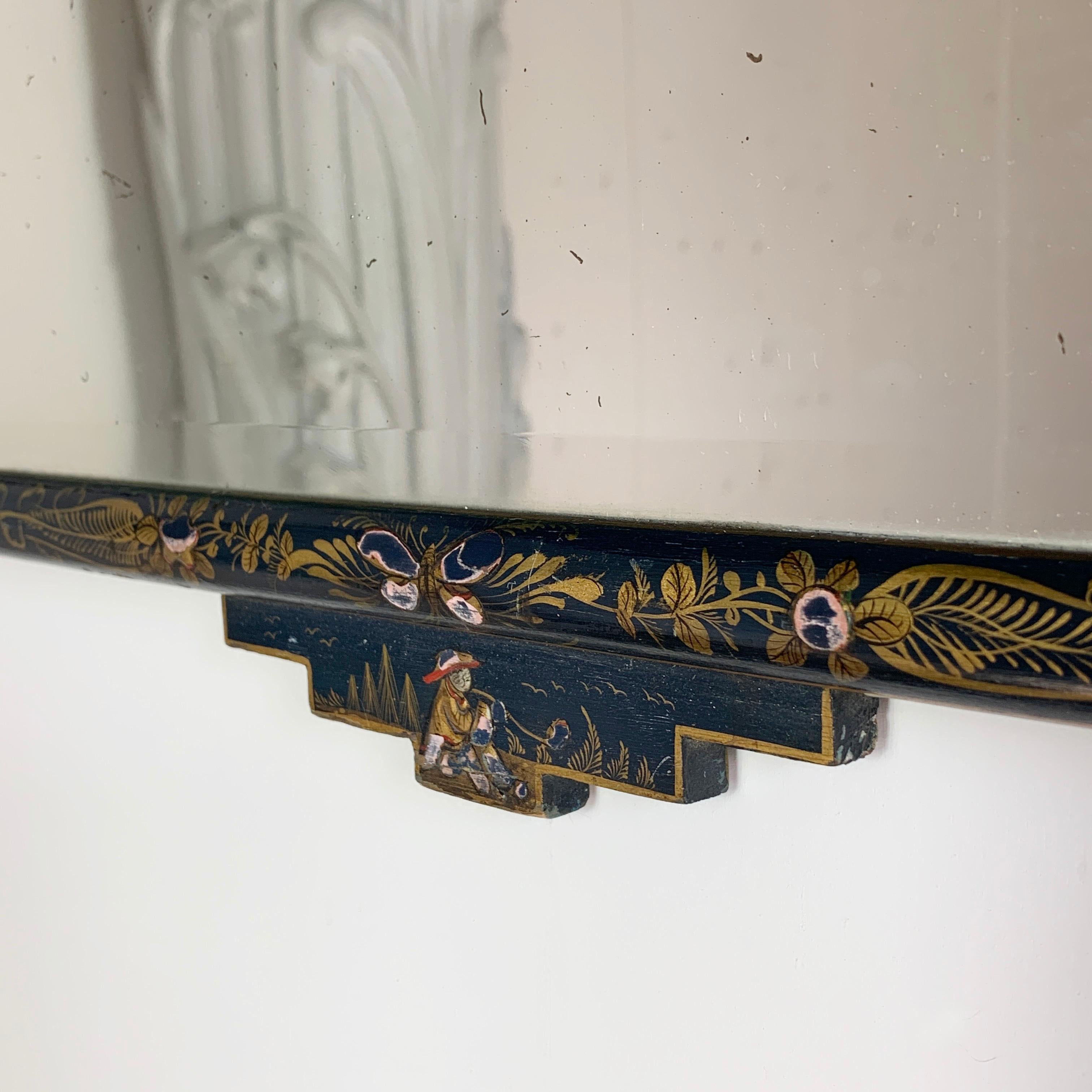 Late 19th Century Late 19th C Navy Blue Lacquered Chinoiserie Mirror