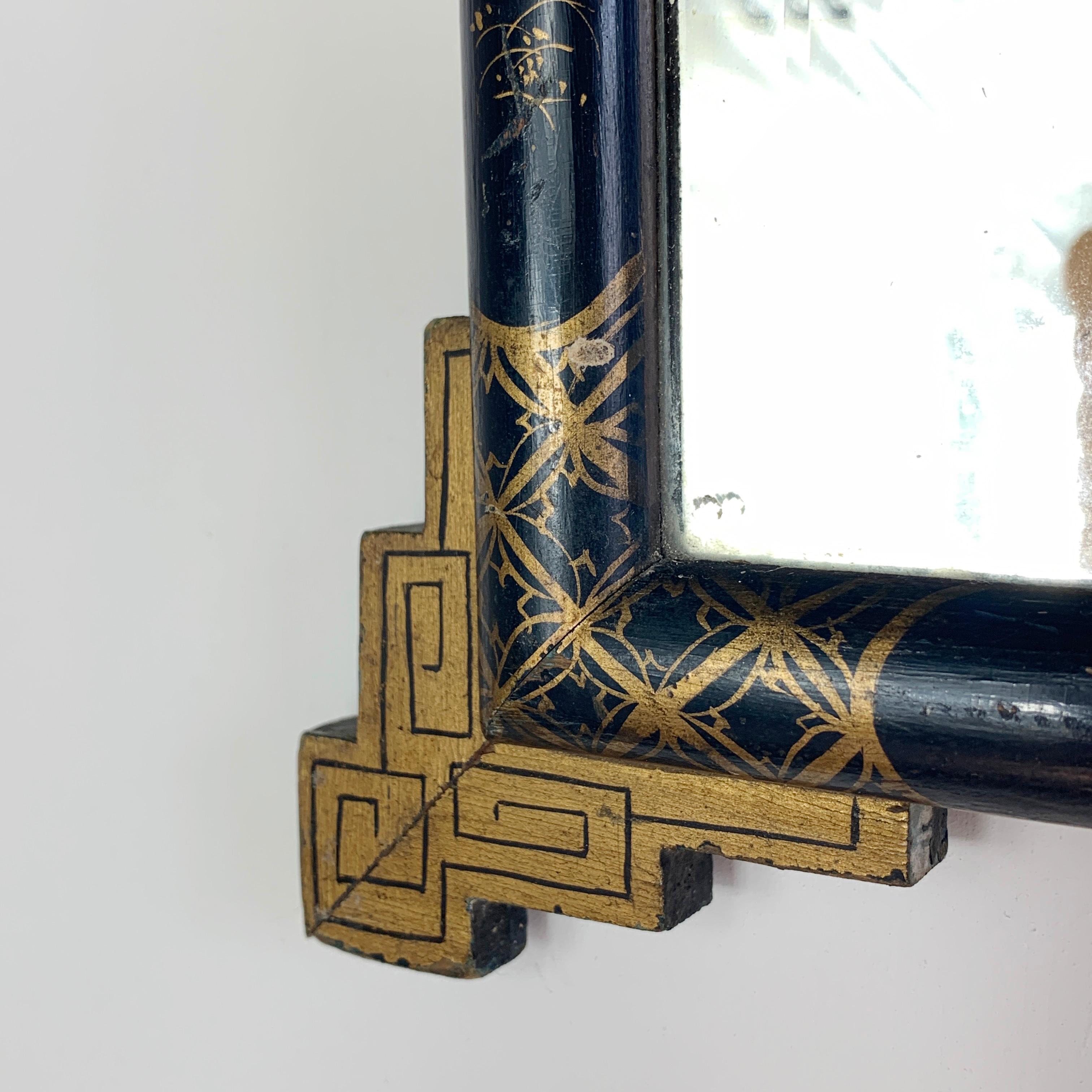 Late 19th C Navy Blue Lacquered Chinoiserie Mirror 1