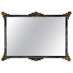 Late 19th C Navy Blue Lacquered Chinoiserie Mirror