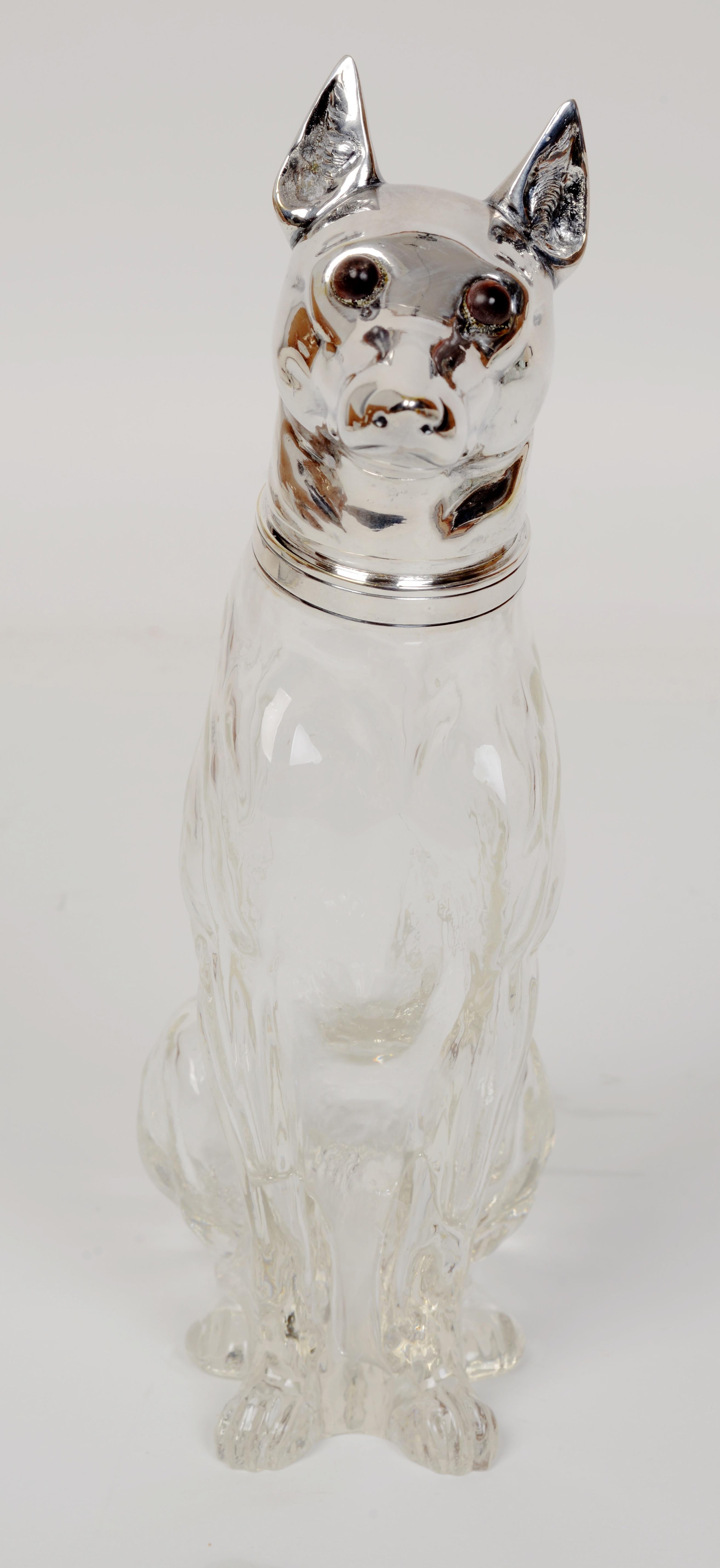 Late 19th c Novelty Silverplated Hunting Dog-Form Claret Jug Marked 