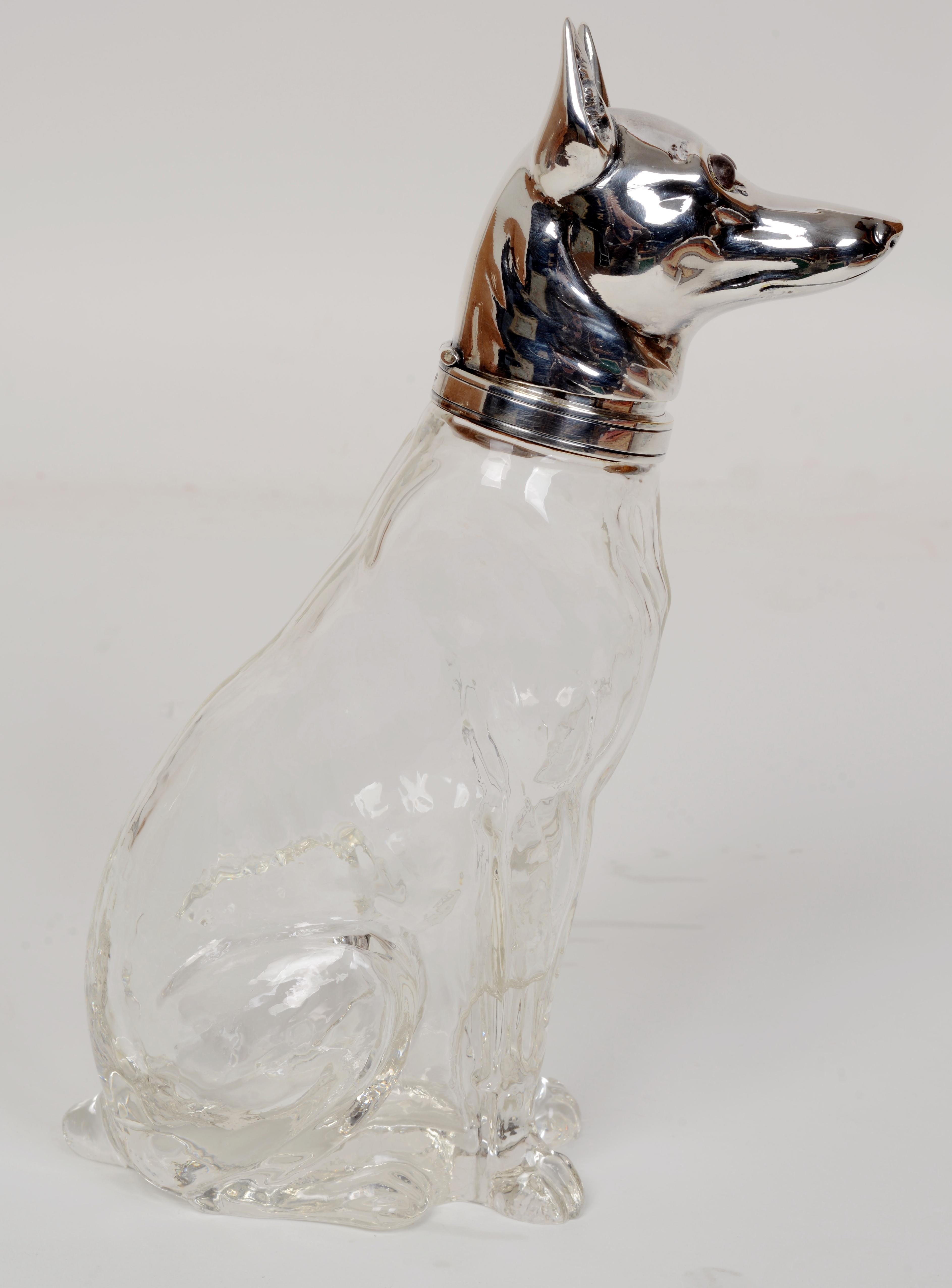 Late 19th c Novelty Silverplated Hunting Dog-Form Claret Jug Marked 