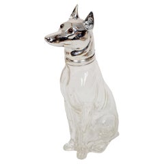 Late 19th c Novelty Silverplated Hunting Dog-Form Claret Jug Marked "Austria"