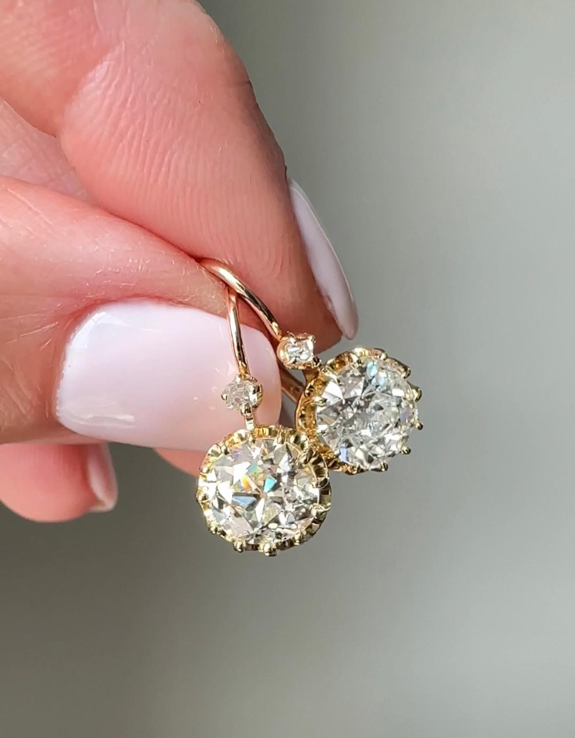 Victorian Late 19th C Old Cut Diamond Earrings 2.95 Carats - GIA For Sale