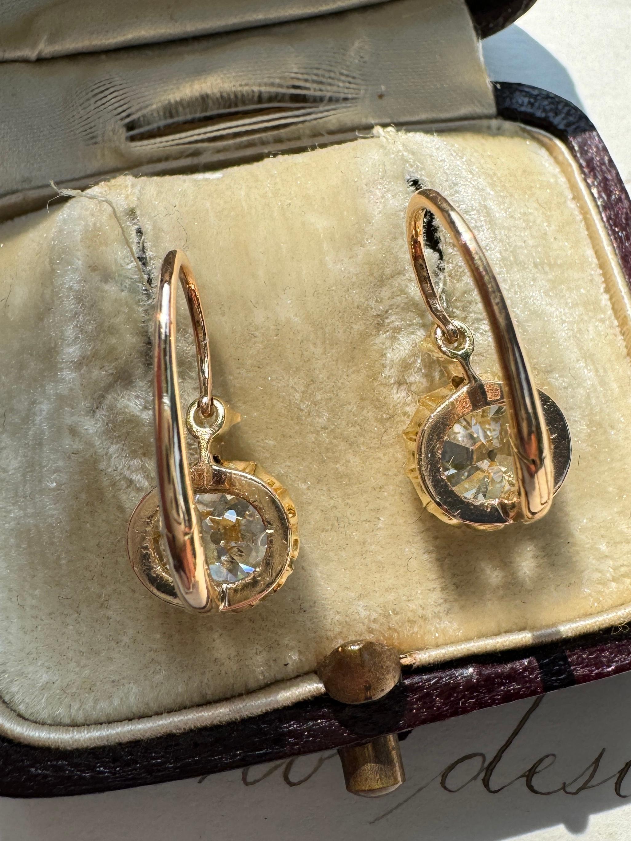 Late 19th C Old Cut Diamond Earrings 2.95 Carats - GIA For Sale 1
