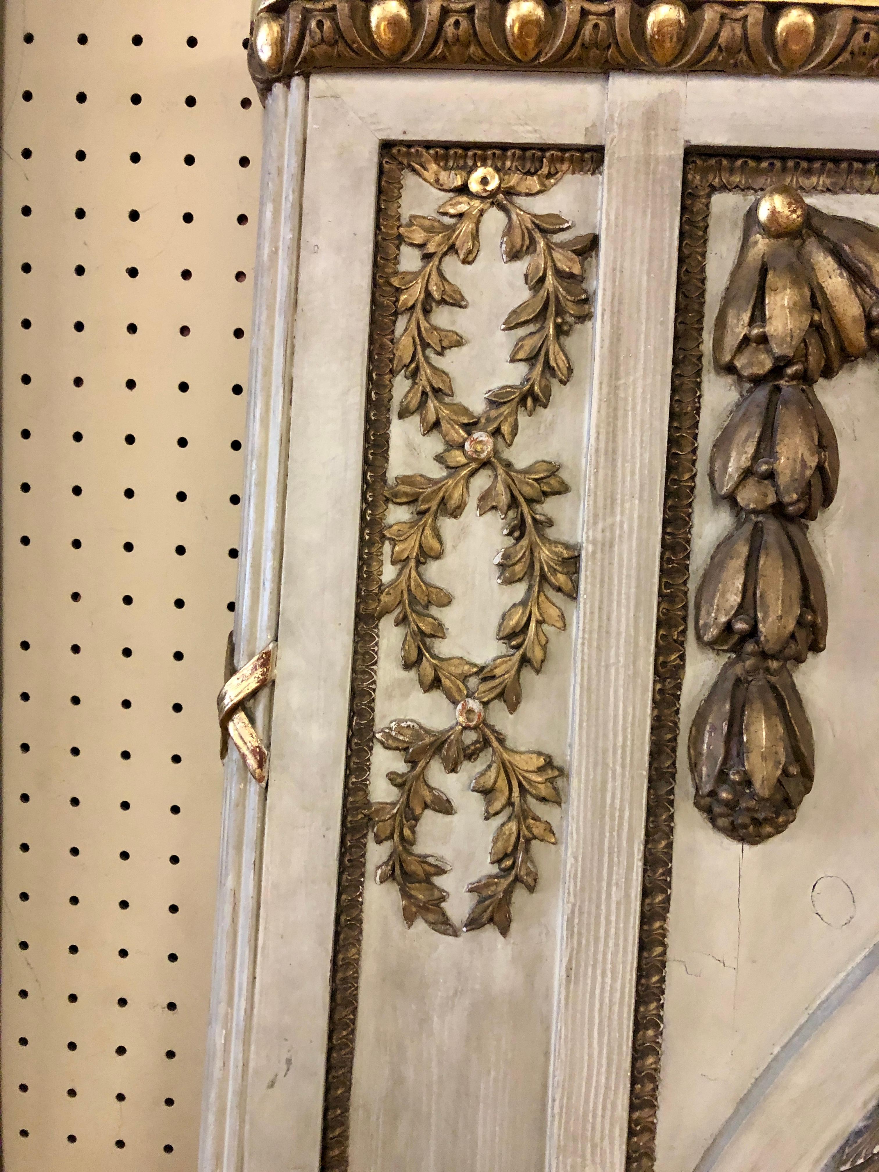 Late 19th C Painted and Gilt French Trumeau Mirror In Good Condition In Chapel Hill, NC