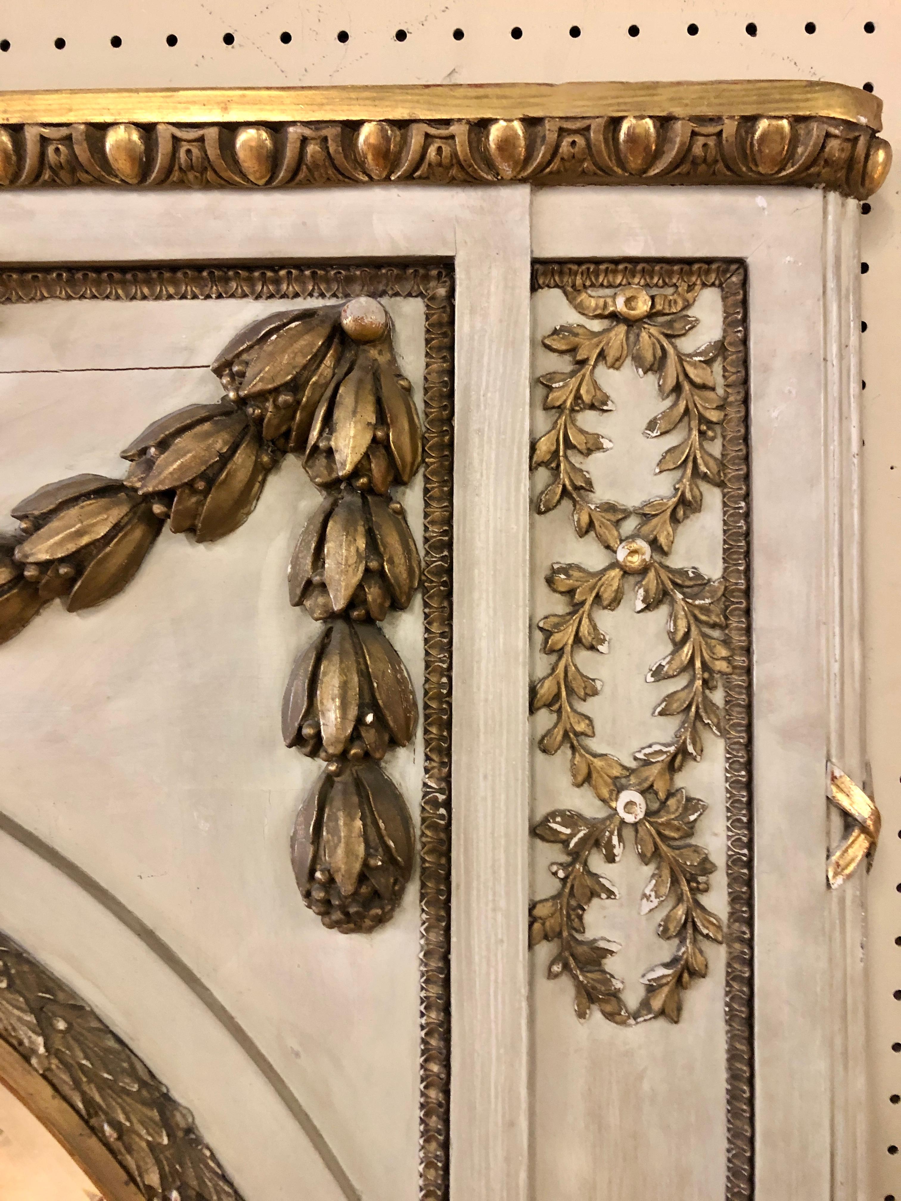 Late 19th C Painted and Gilt French Trumeau Mirror 1