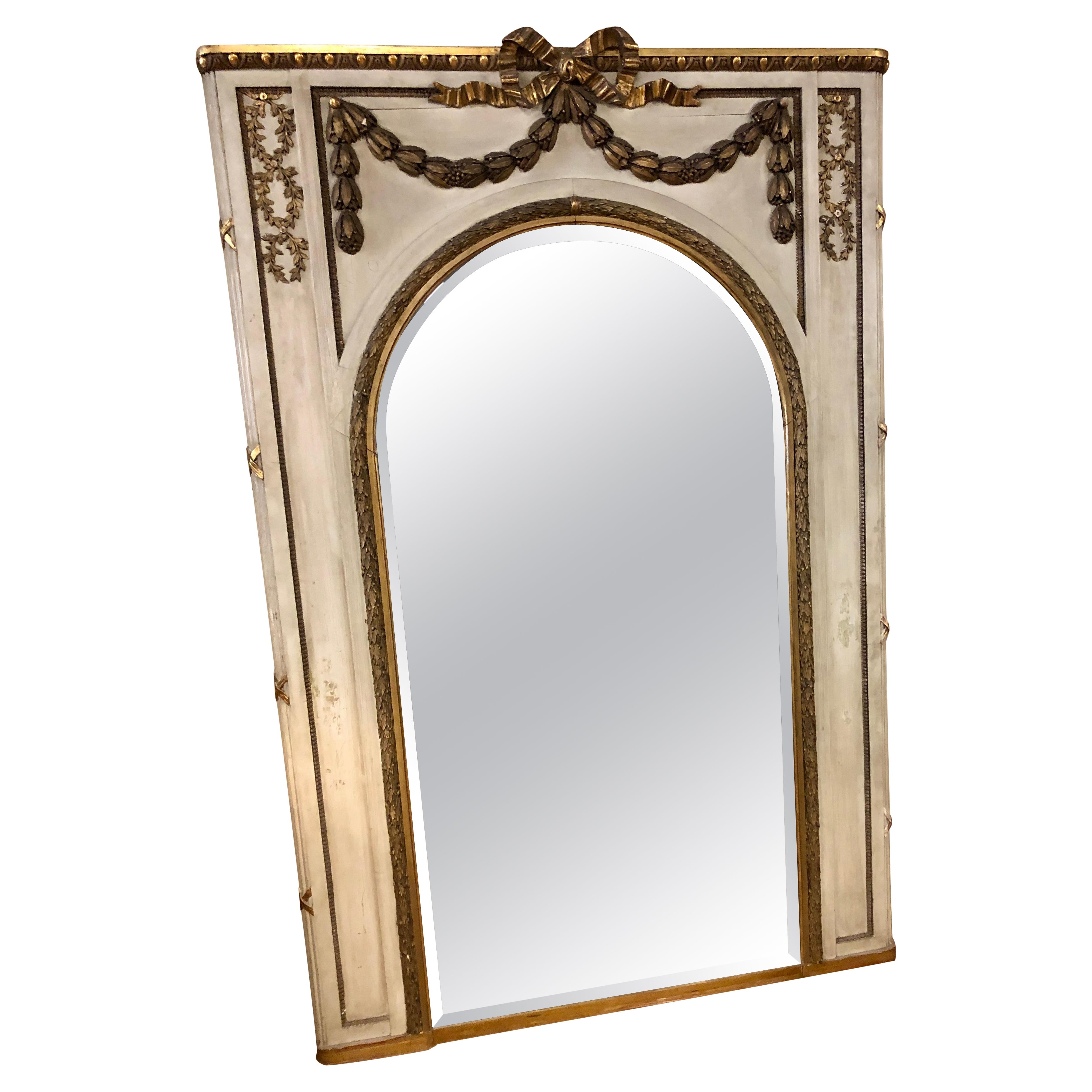 Late 19th C Painted and Gilt French Trumeau Mirror