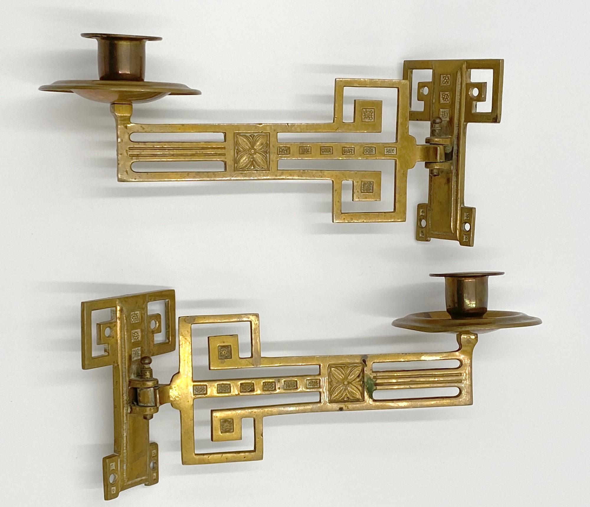 Late 19th C. Pair of Adjustable Brass Piano Sconces Victorian Style Not Wired 4