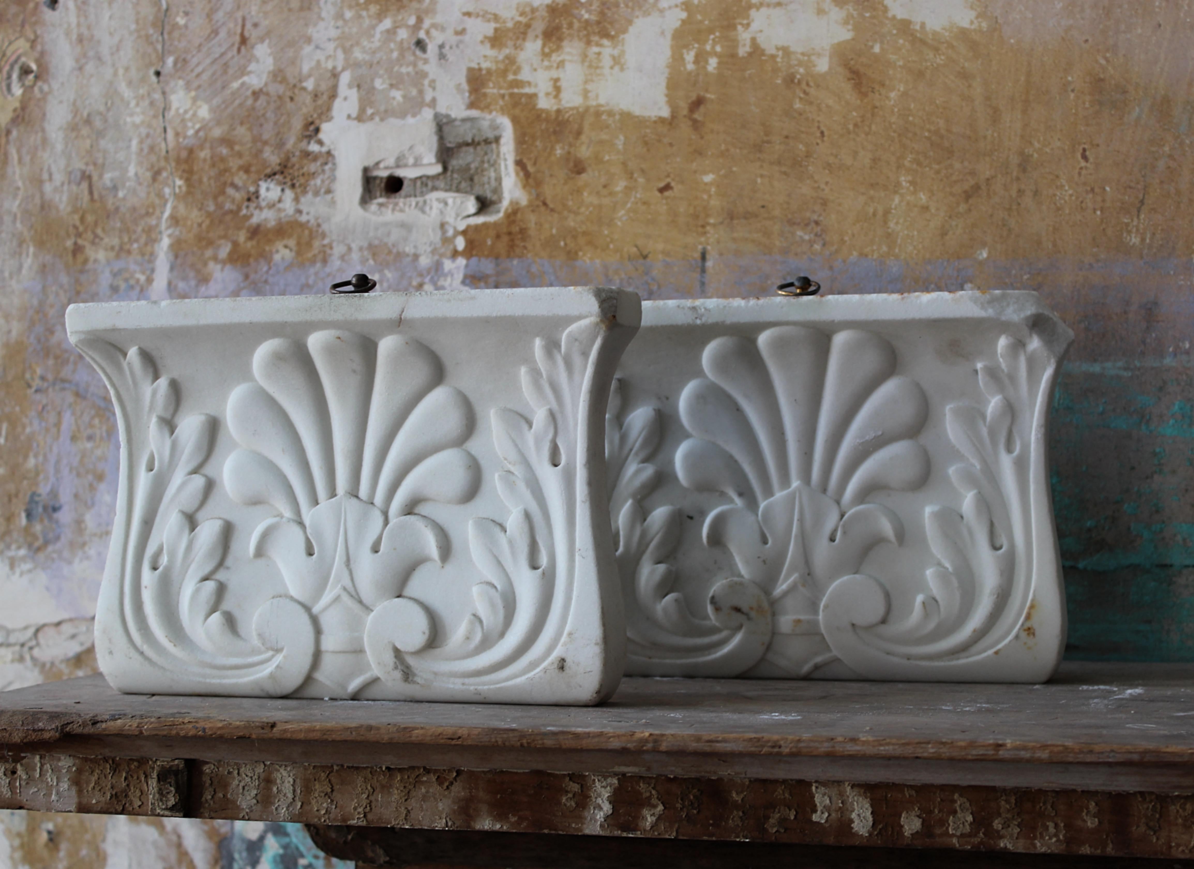 19th Century Late 19th C Pair of Carved Marble Architectural Corbels  Elements  For Sale