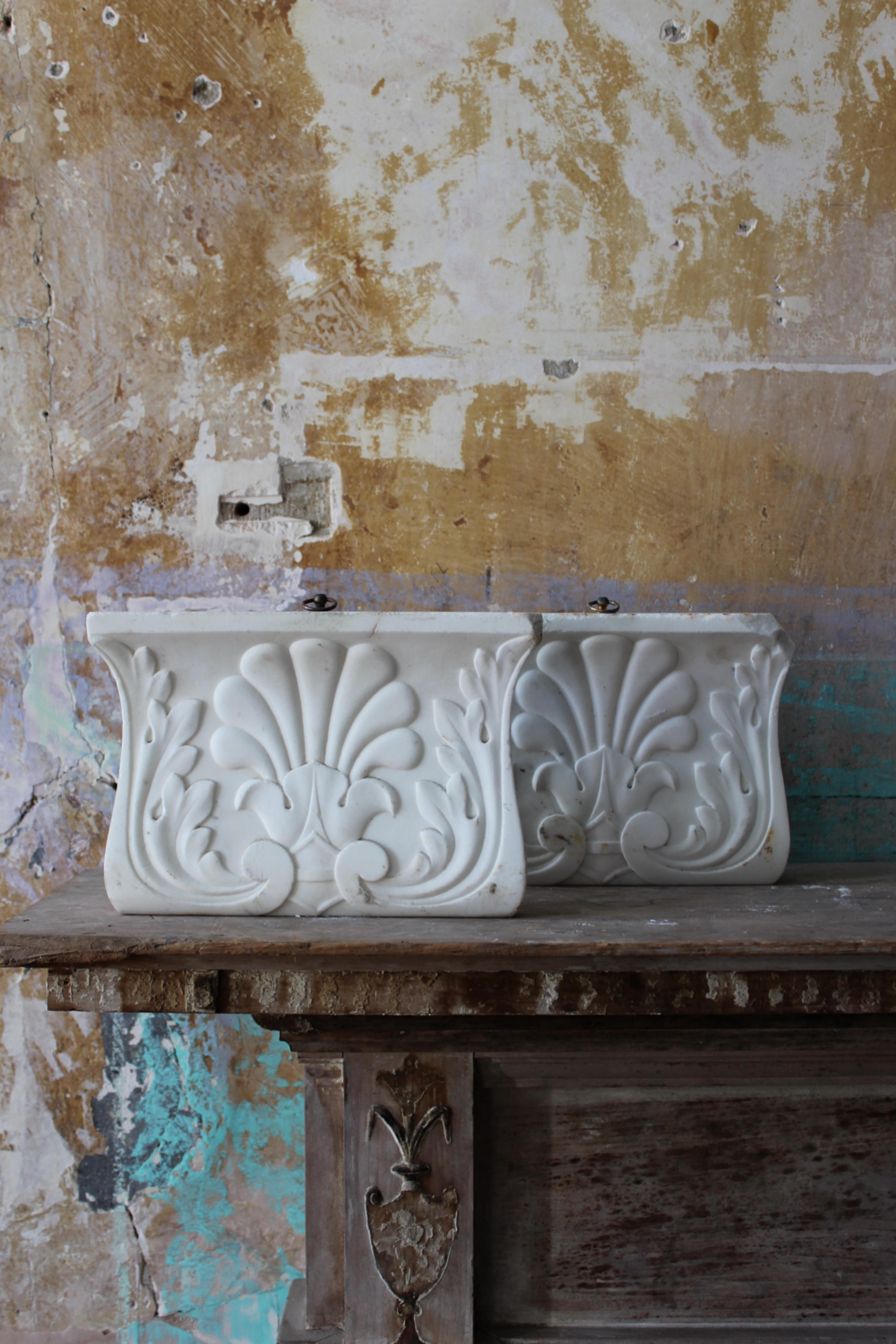 Late 19th C Pair of Carved Marble Architectural Corbels  Elements For Sale 1