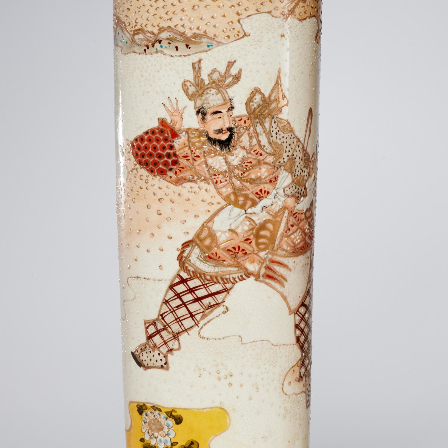 19th Century Late 19th C., Pair of Japanese Satsuma Vase Table Lamps with Warrior Figures For Sale