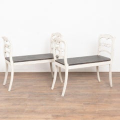 Late 19th C. Pair of Swedish Gustavian White Painted Benches with Black Seats