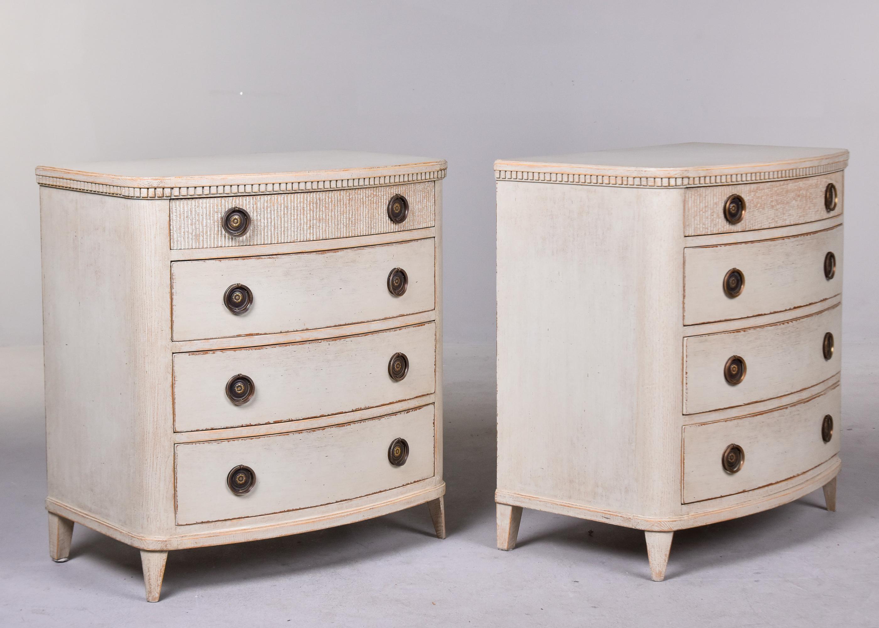 Gustavian Late 19th Century Pair Swedish Painted Four Drawer Chests For Sale