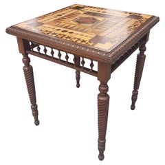 Late 19th C. Parquetry Mixed Woods and Turned Twisted Legs Card Tea Table