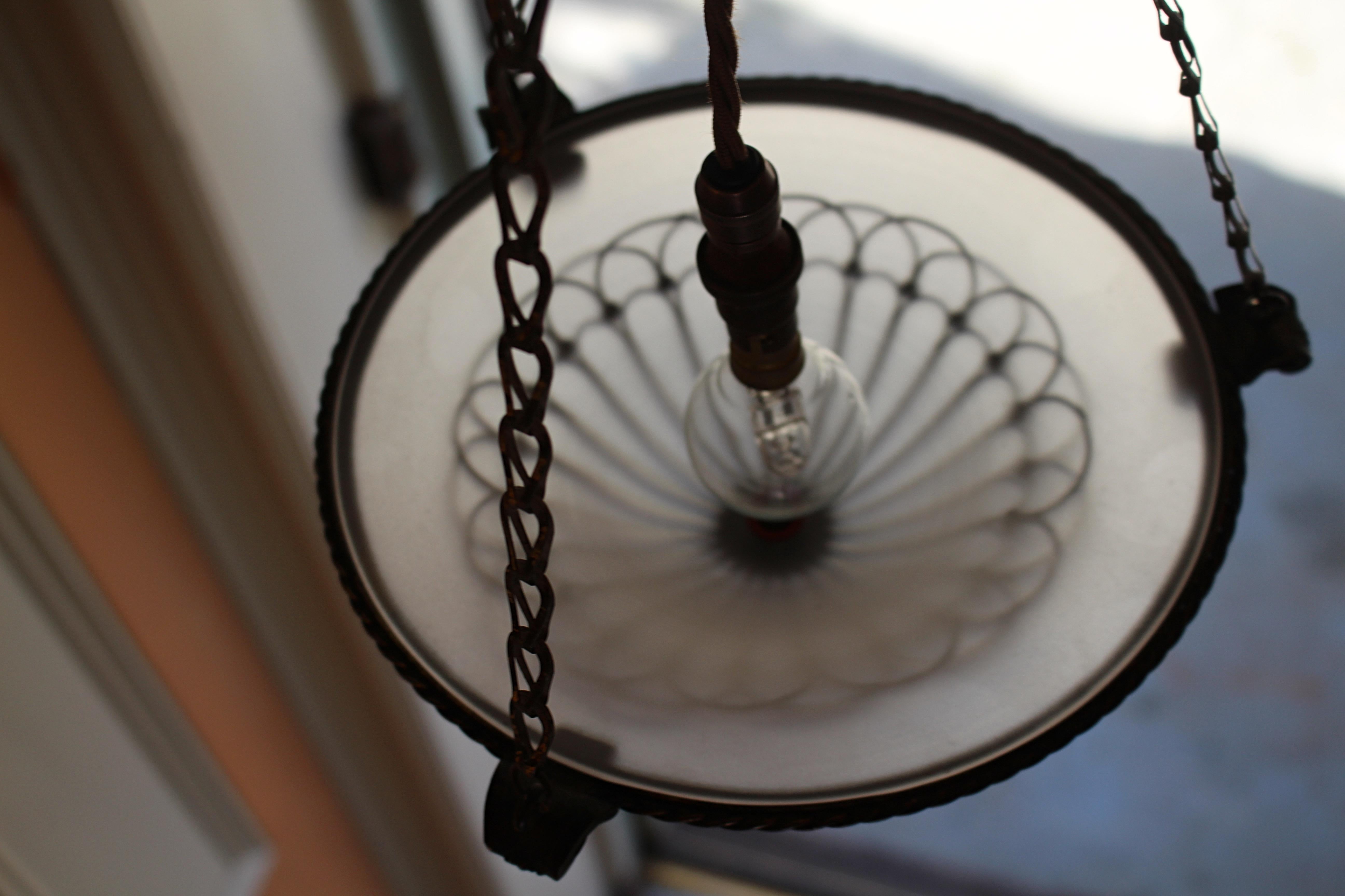 Late 19th C Petite Gilt Brass Faraday & Son of London Plafoniere Pendant Light 6