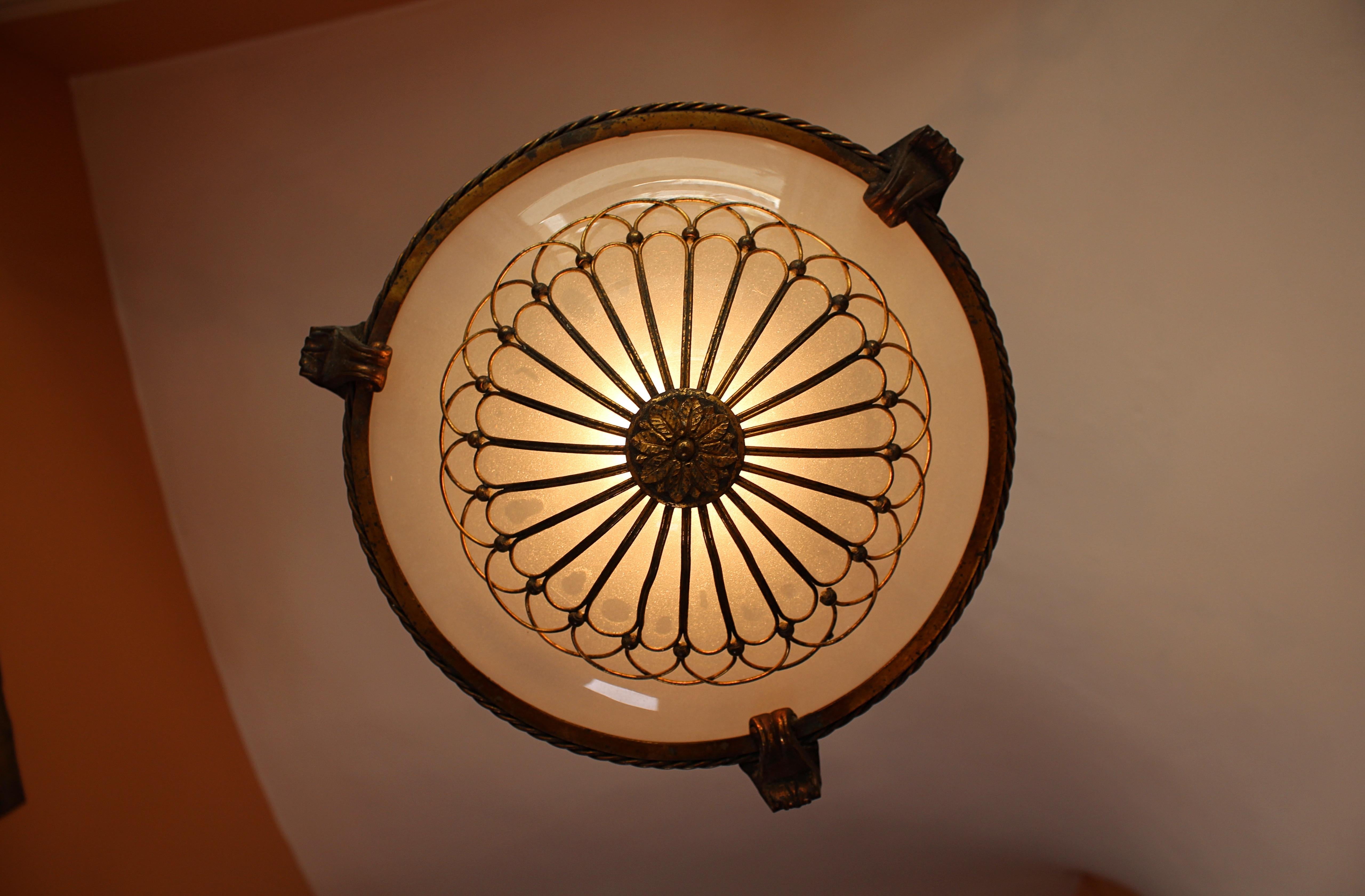 19th Century Late 19th C Petite Gilt Brass Faraday & Son of London Plafoniere Pendant Light