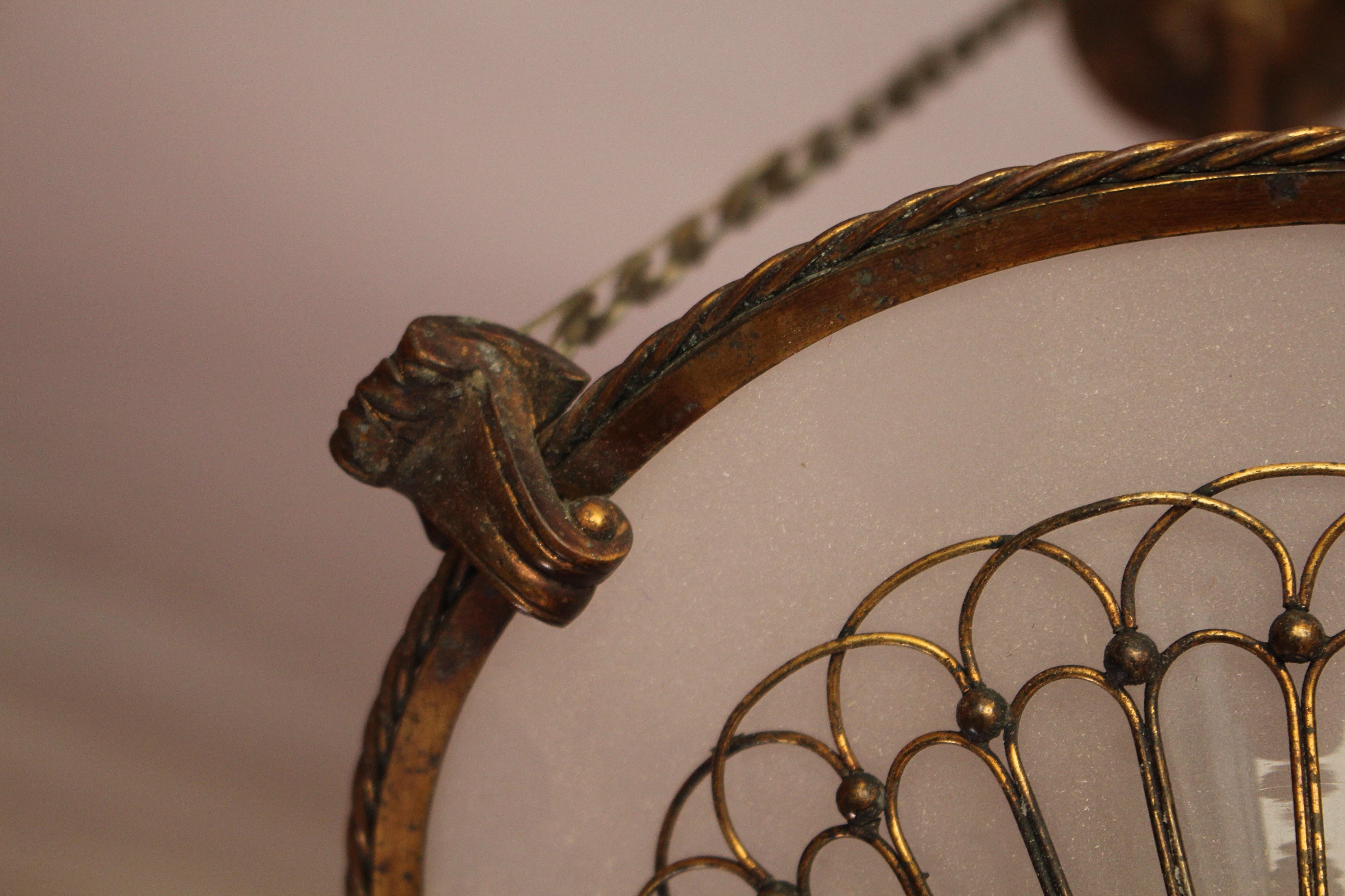Late 19th C Petite Gilt Brass Faraday & Son of London Plafoniere Pendant Light 2