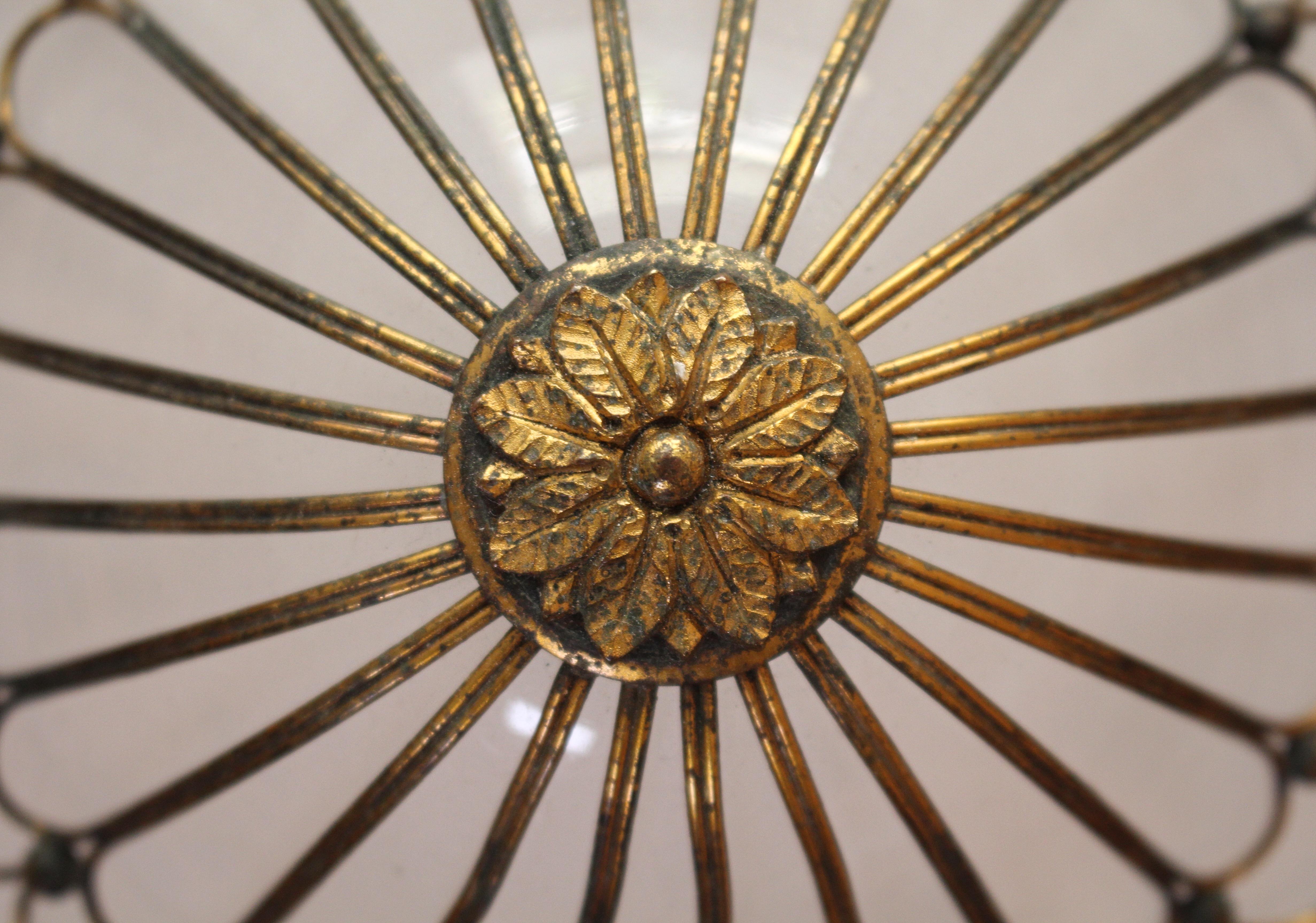 Late 19th C Petite Gilt Brass Faraday & Son of London Plafoniere Pendant Light 3
