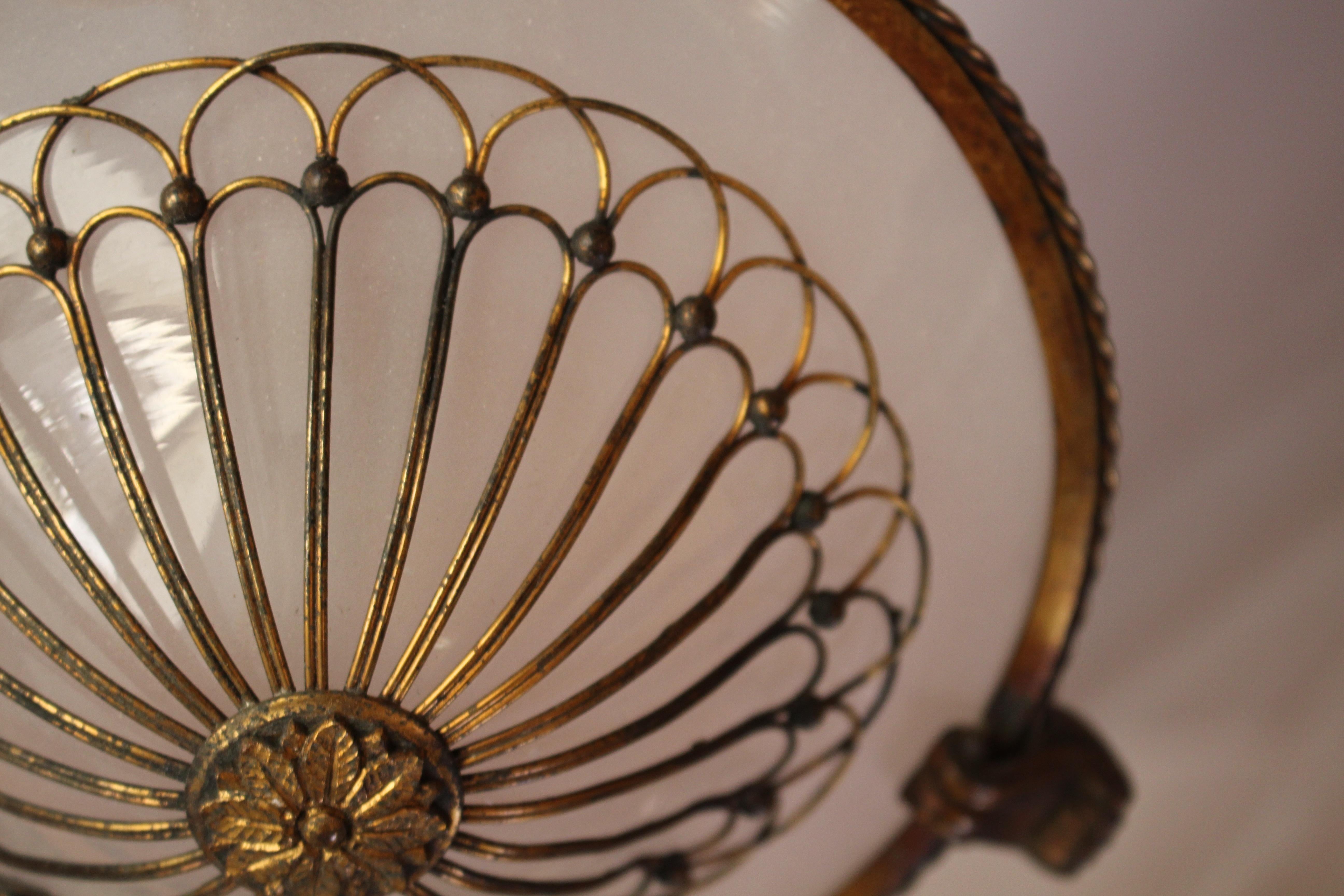 Late 19th C Petite Gilt Brass Faraday & Son of London Plafoniere Pendant Light 4